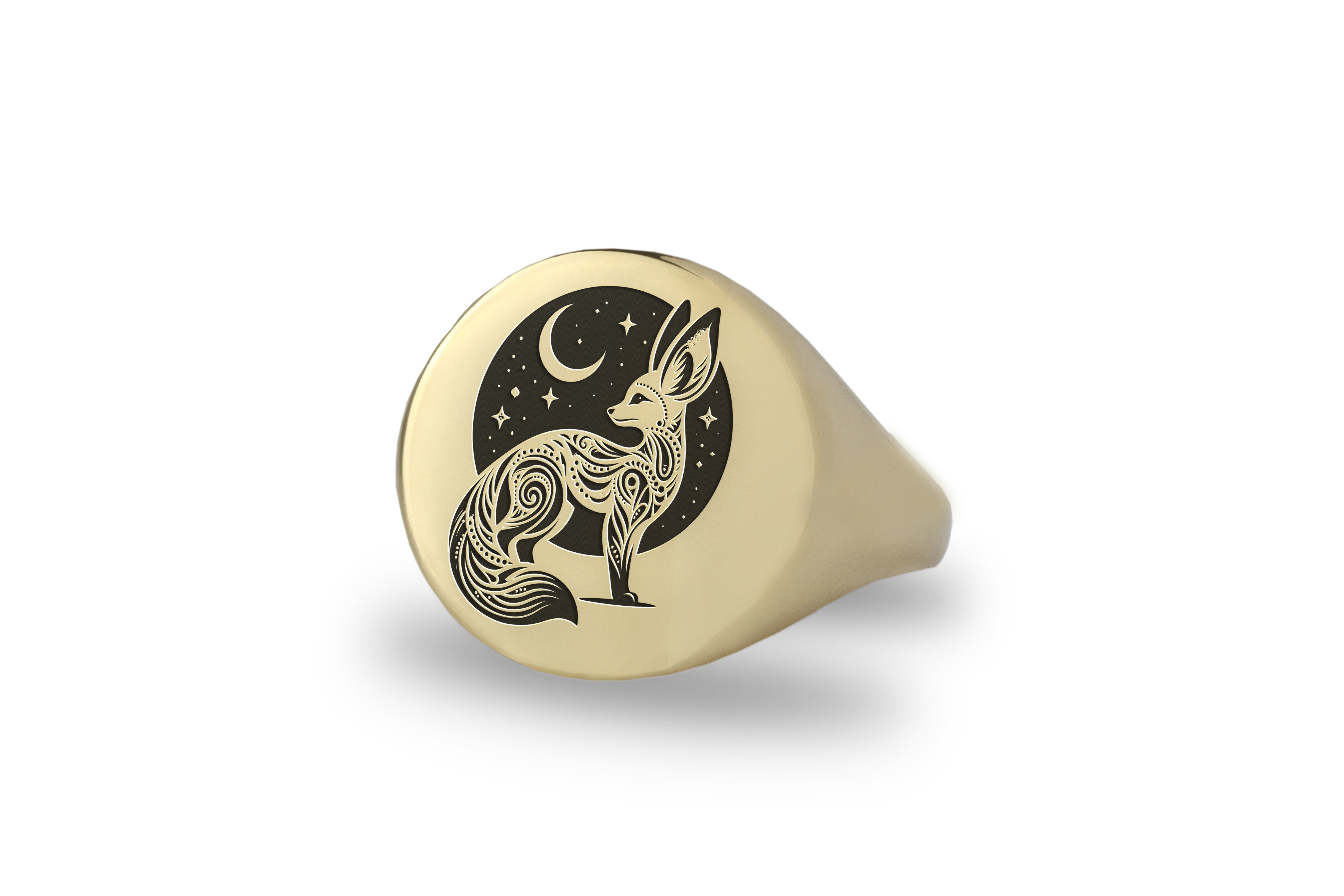 14k Gold Fox Signet Ring