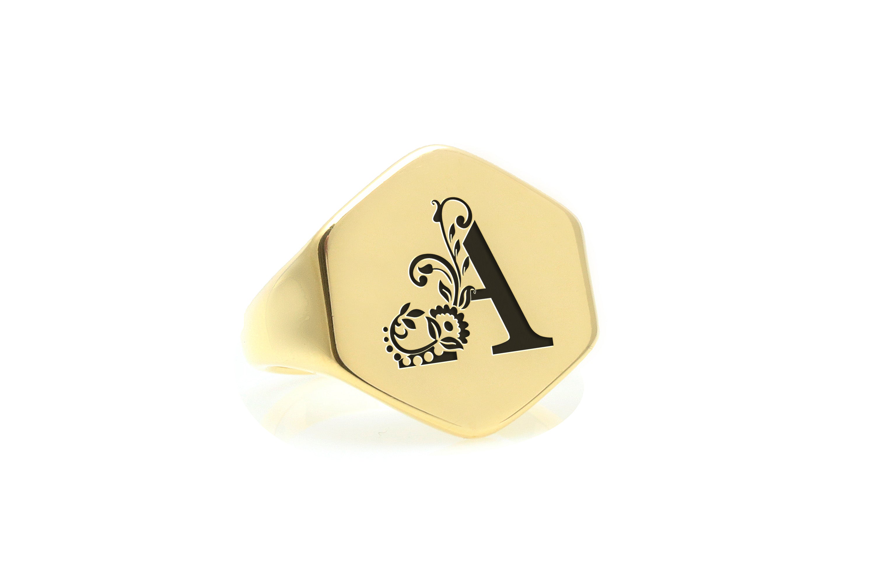 Flower Letter Gold Signet Ring