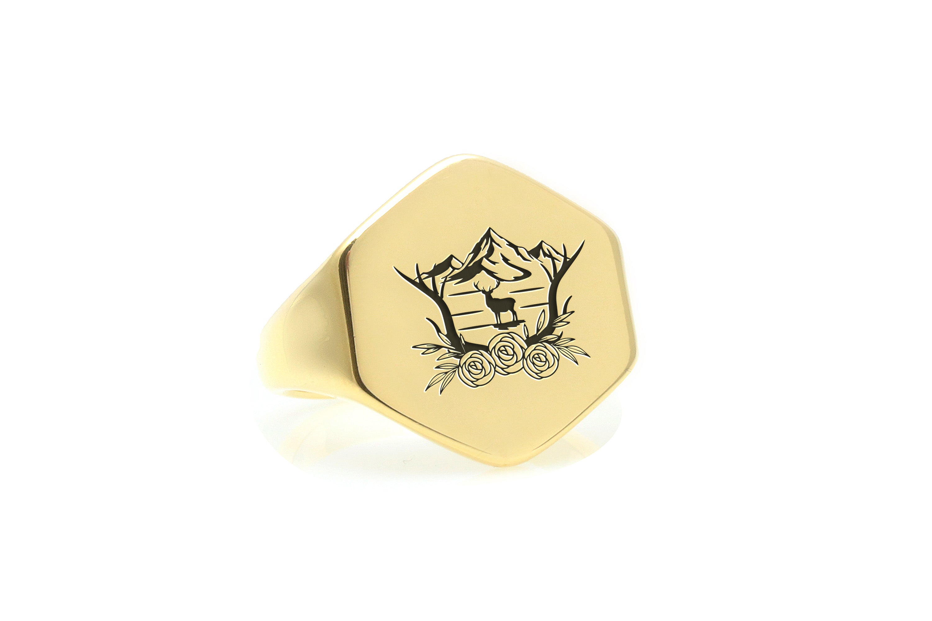 Engraved Deer Horns Signet Ring