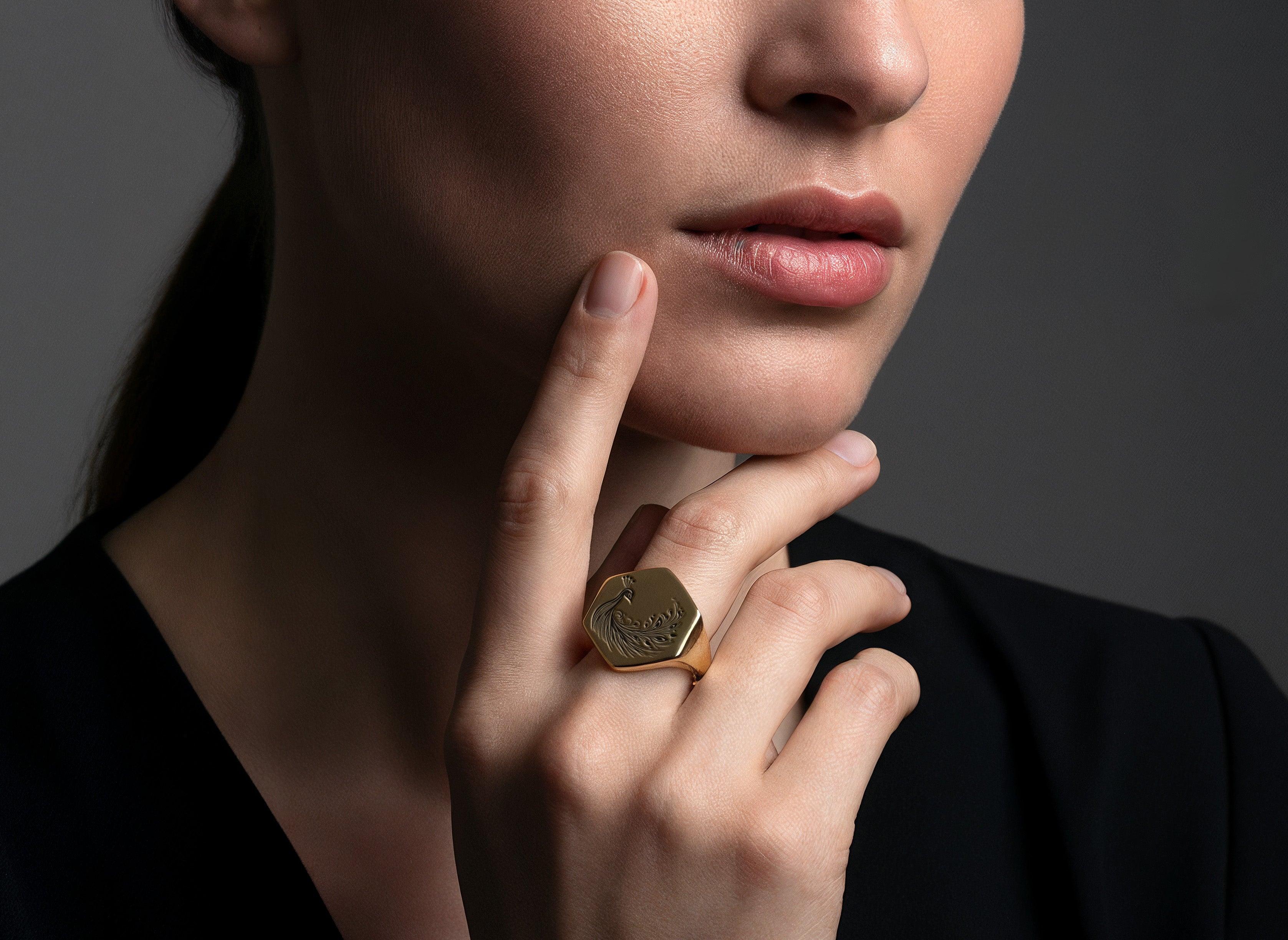 14k Gold Peacock Signet Ring