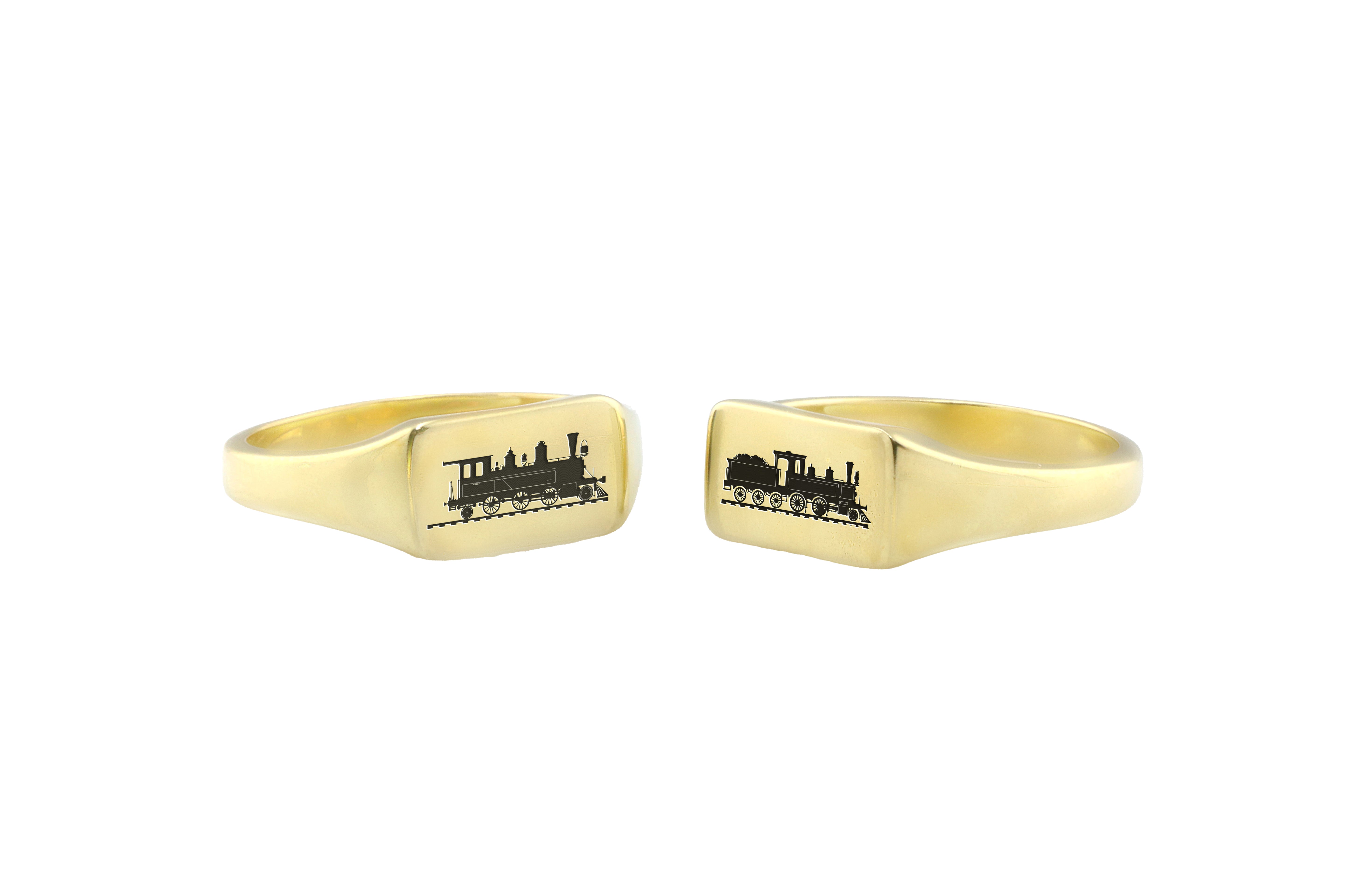 Engraved Train Signet Ring