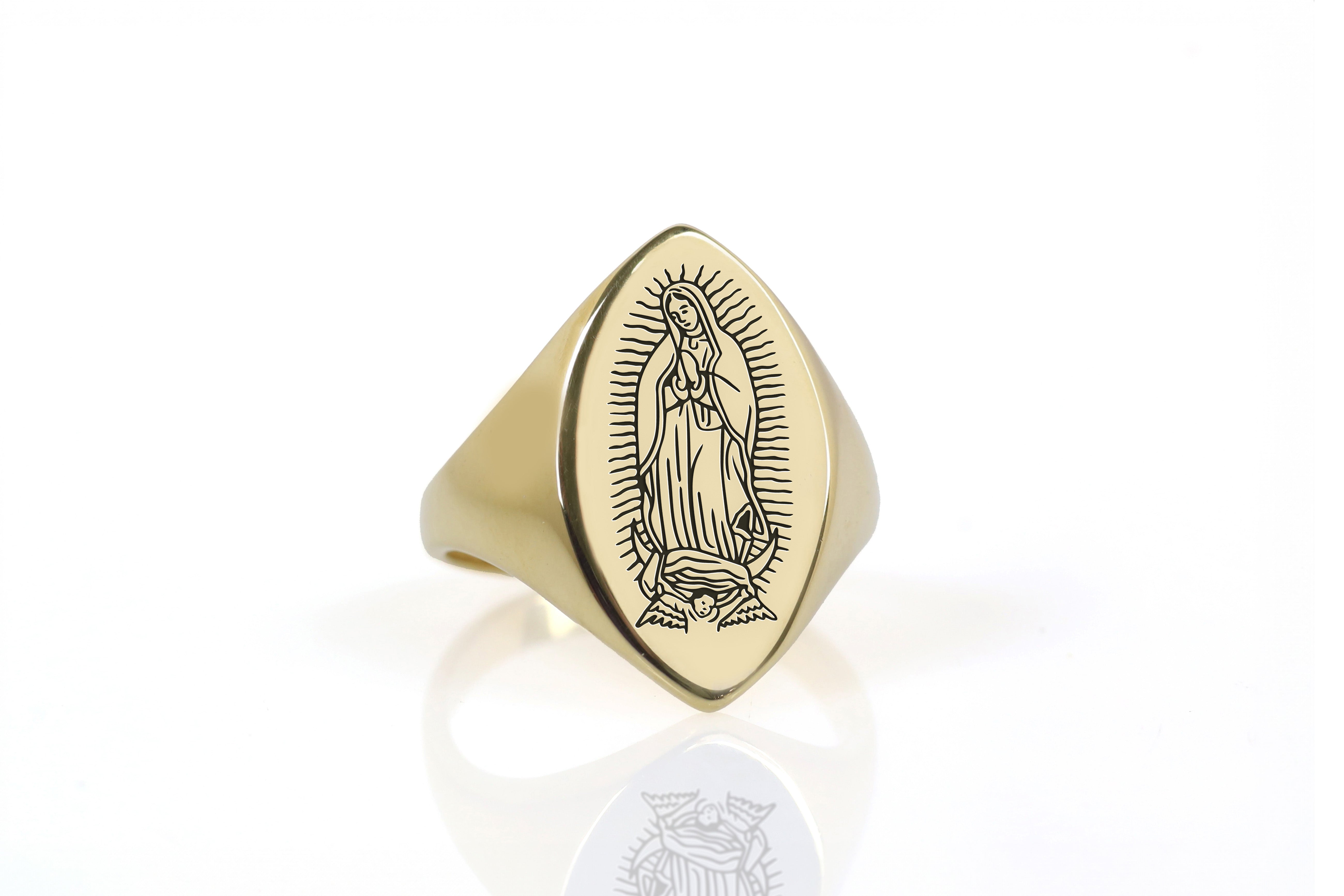 Virgin Mary Engraved Signet Ring