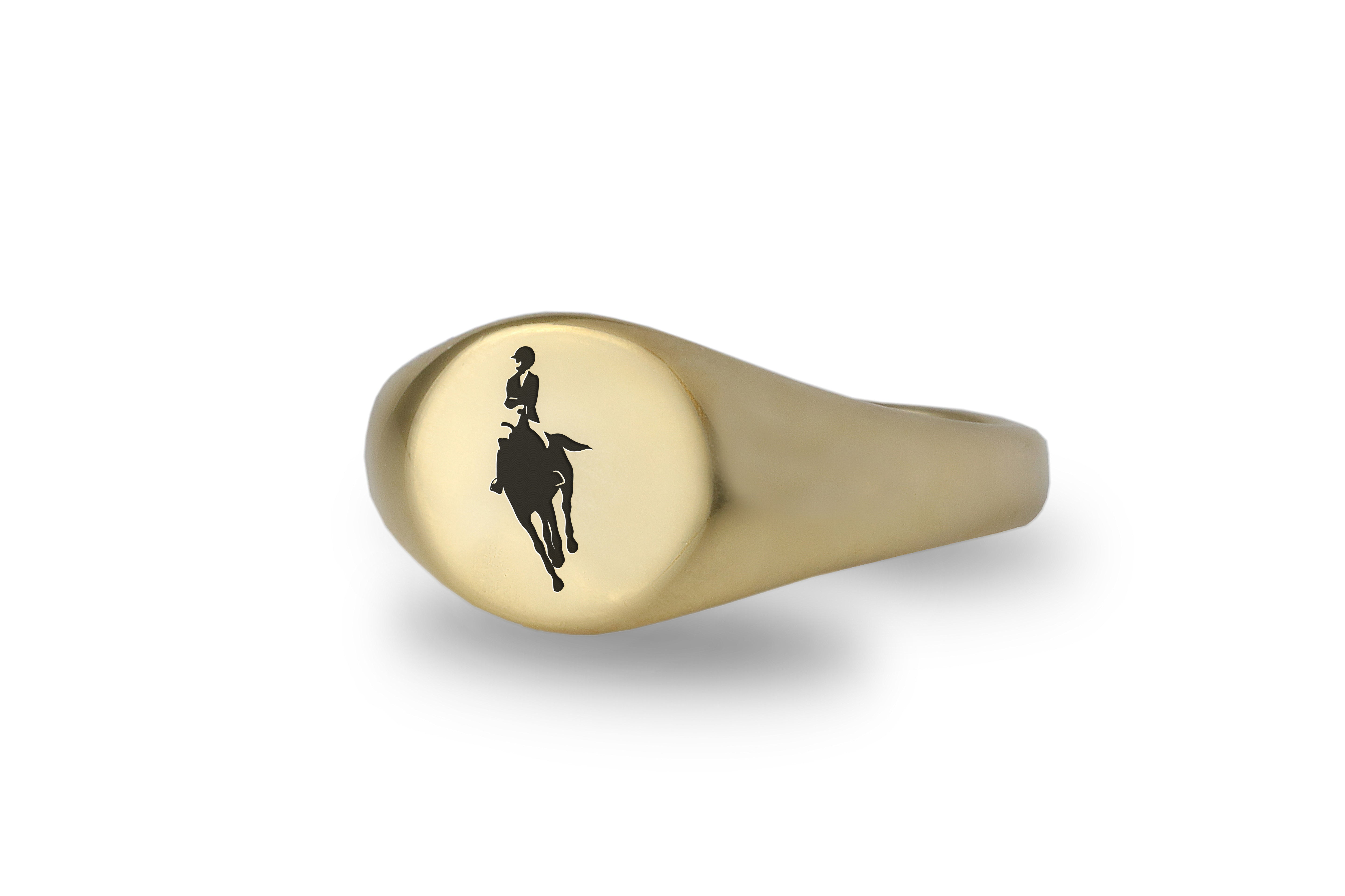 Custom Gold Round Shaped Signet Ring with Equestrian Design