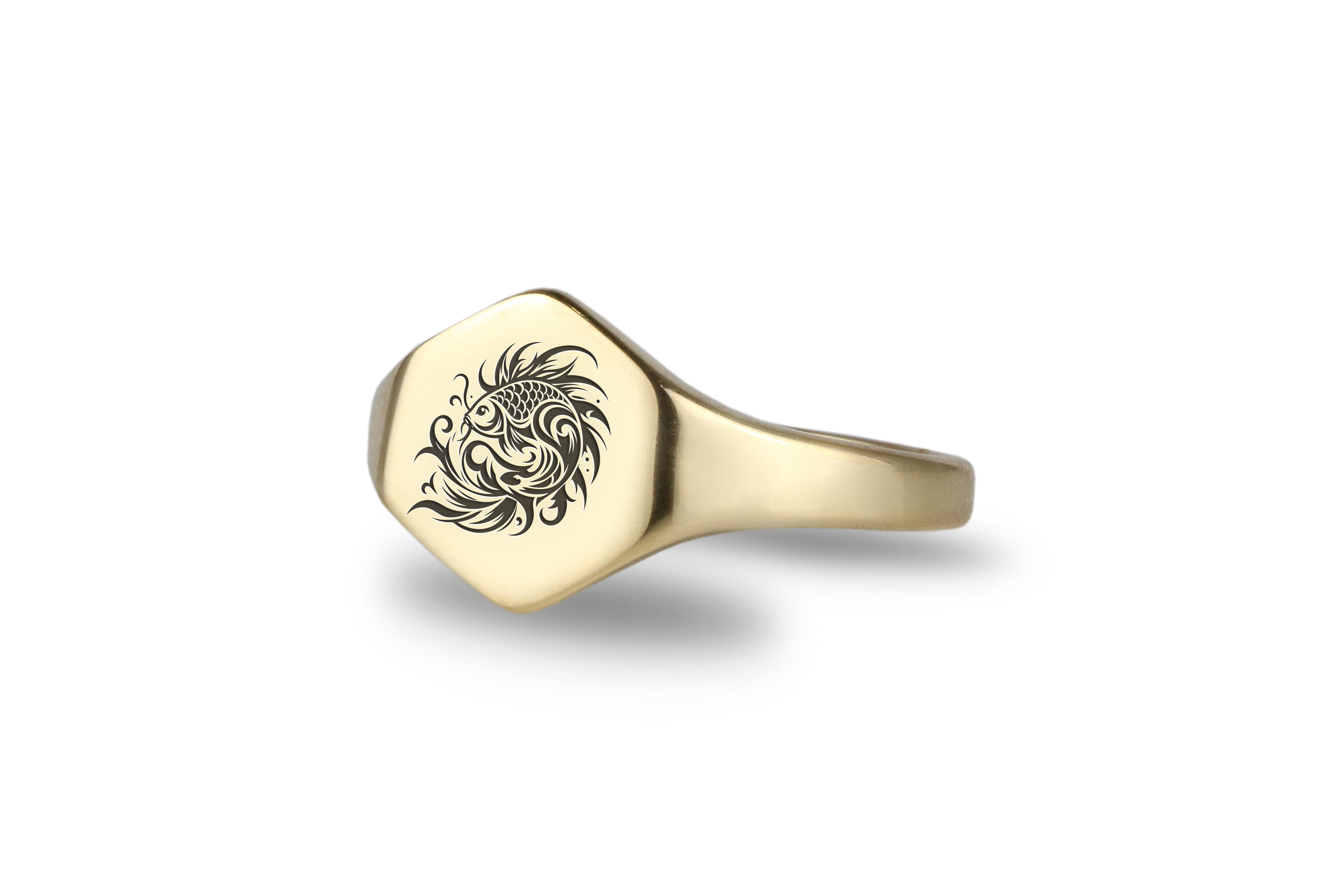 14k Gold Koi Fish Signet Ring