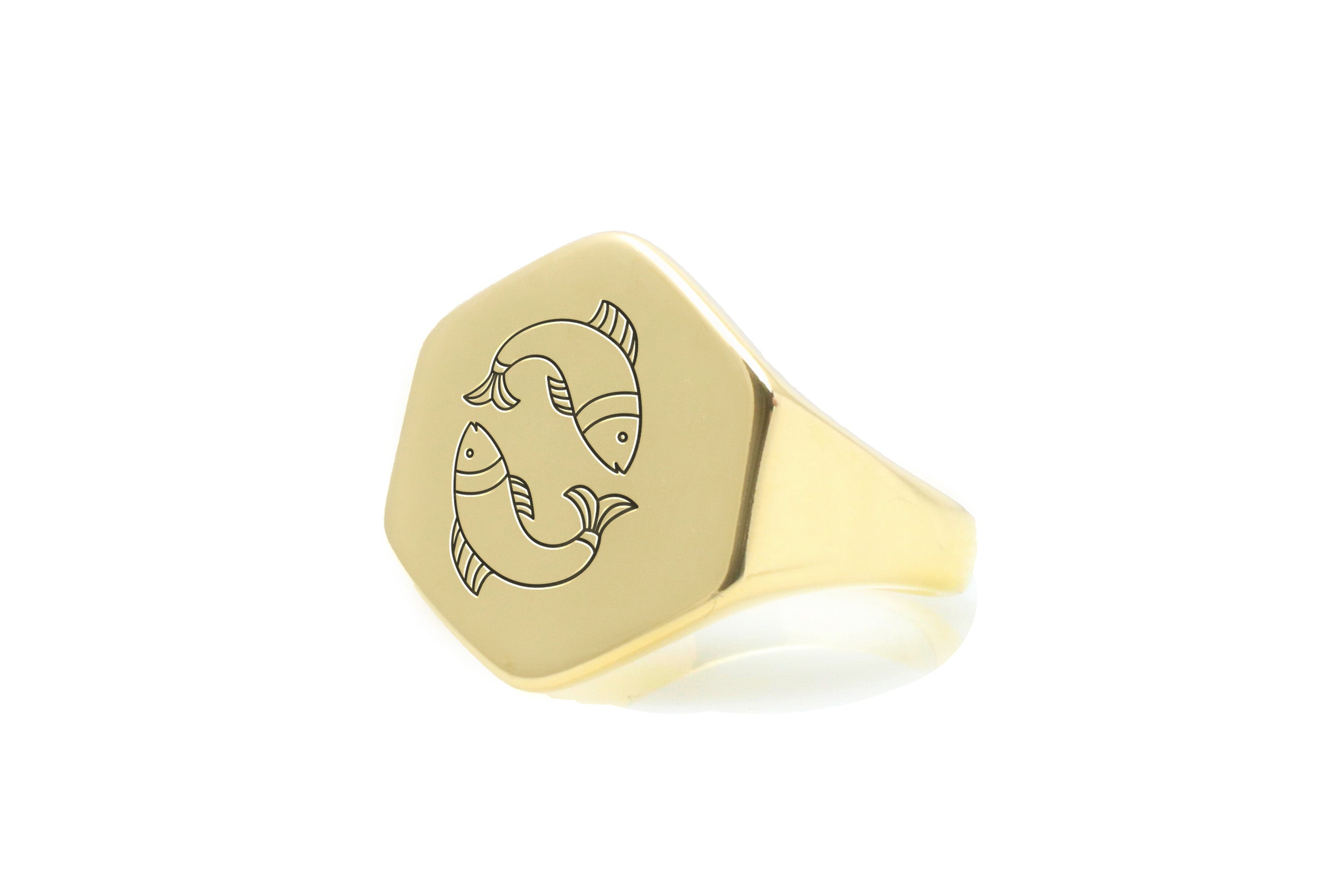 Engraved Pisces Zodiac Signet Ring