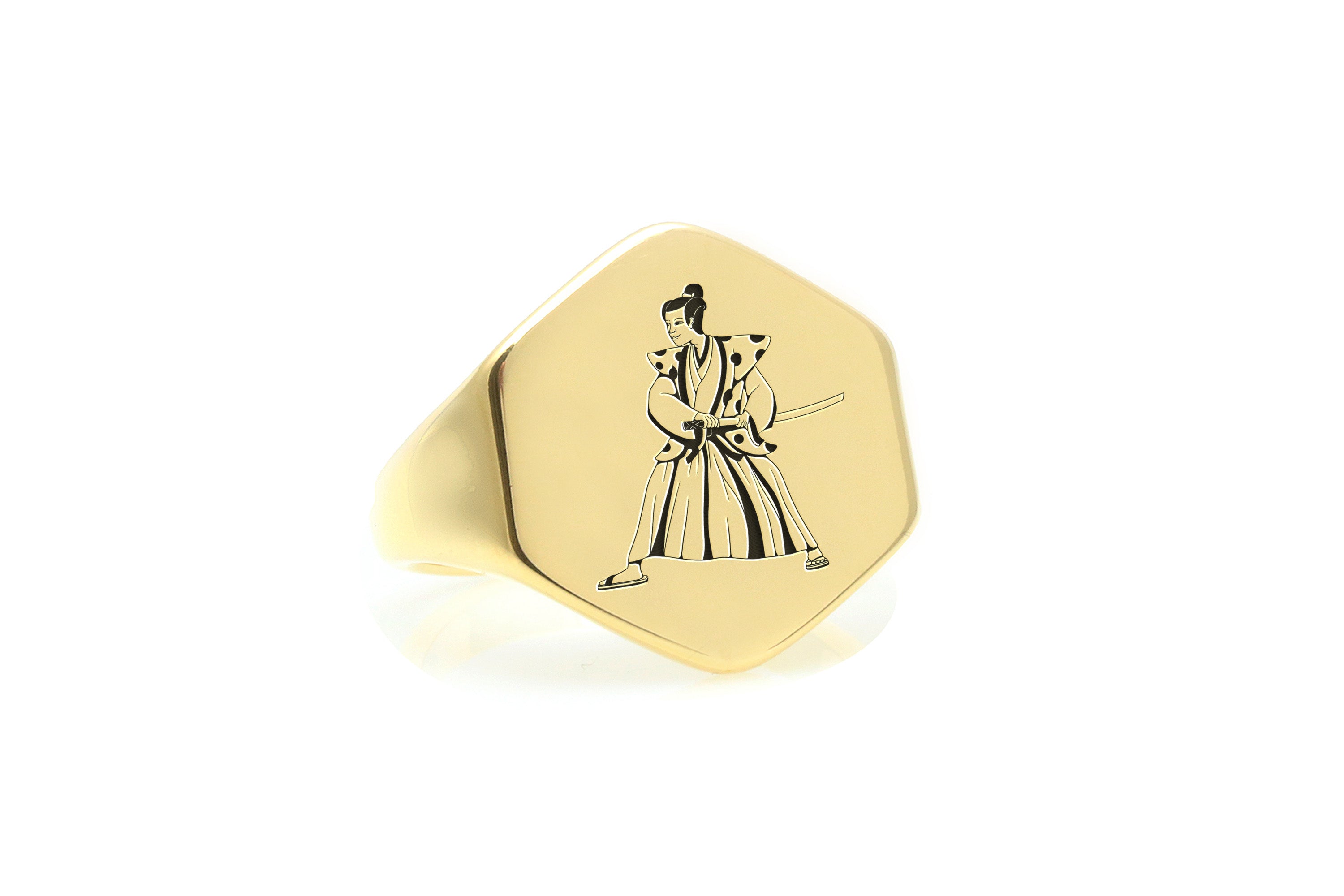14k Gold Samurai Signet Ring