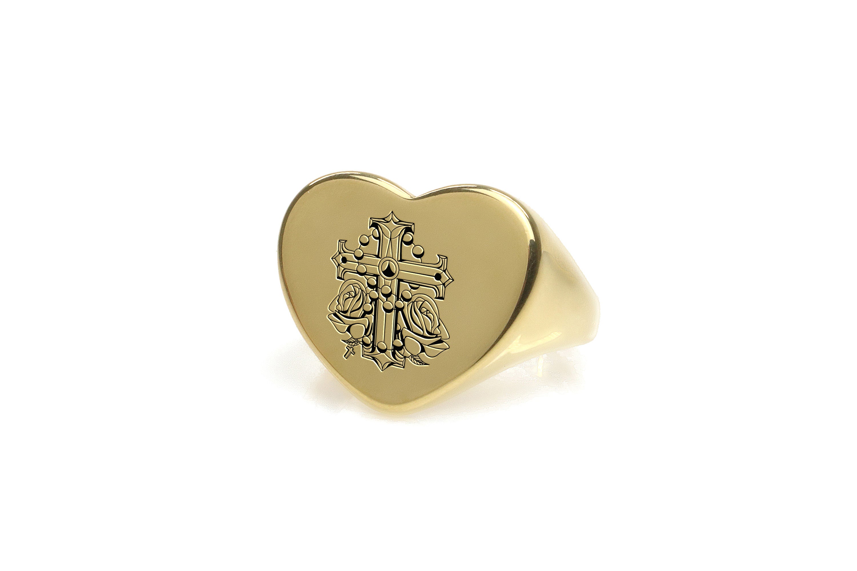Chicano Cross Heart Shaped Ring