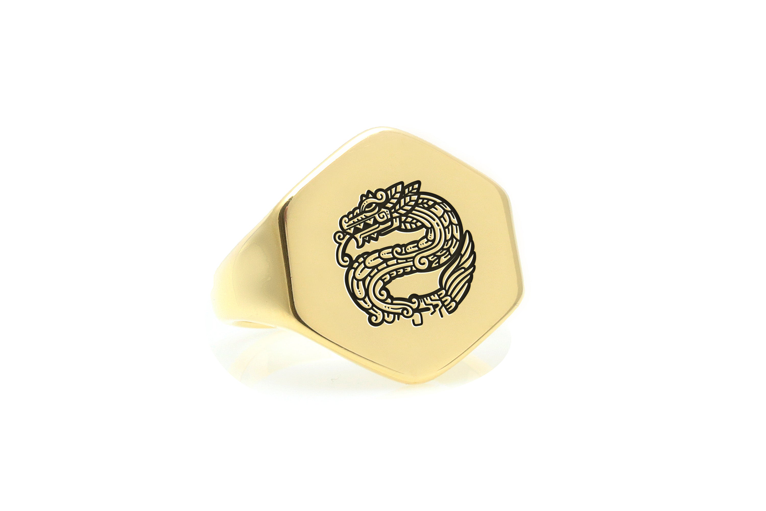 Engraved Aztec Dragon Ring