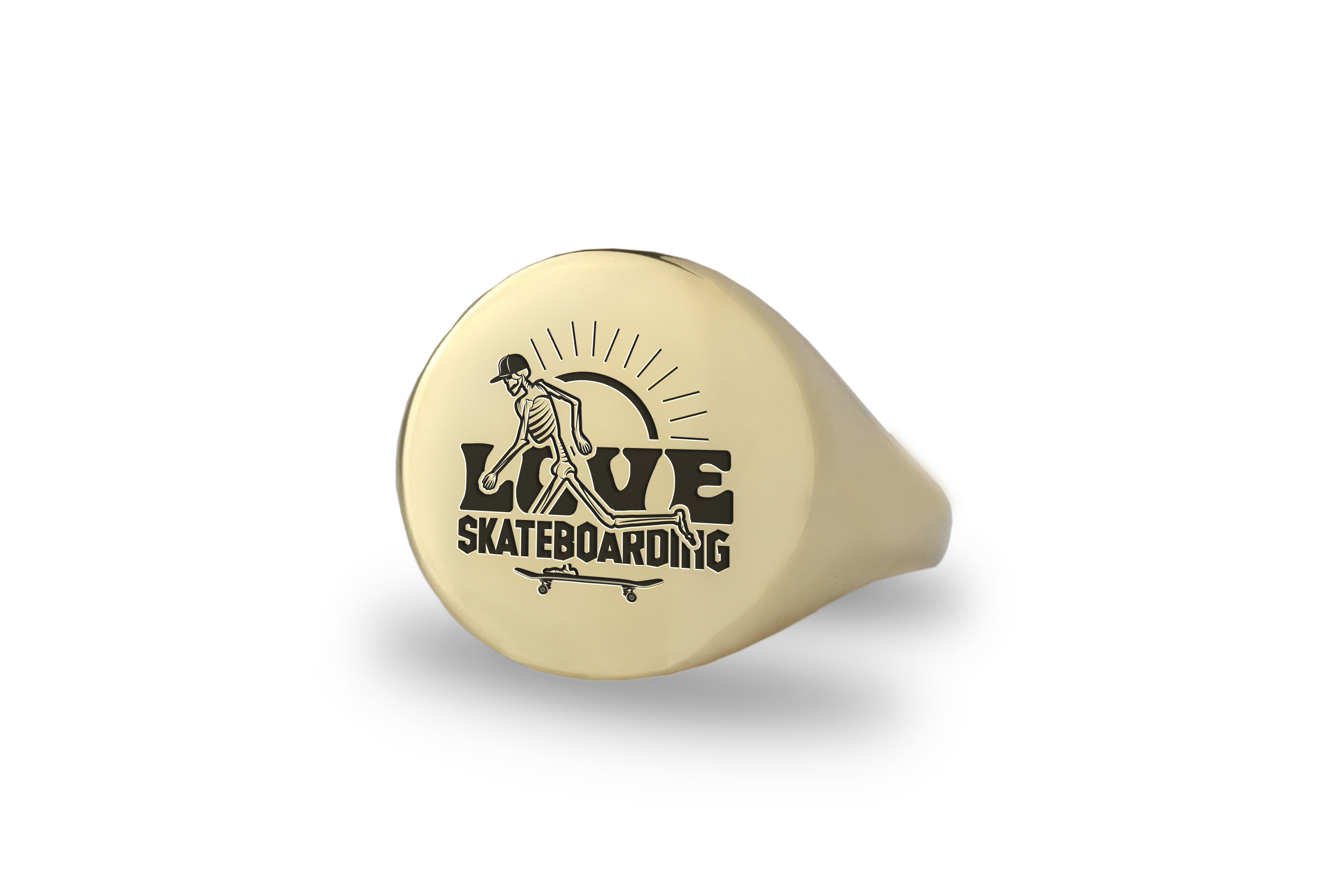 Engraved Skateboarding Signet Ring