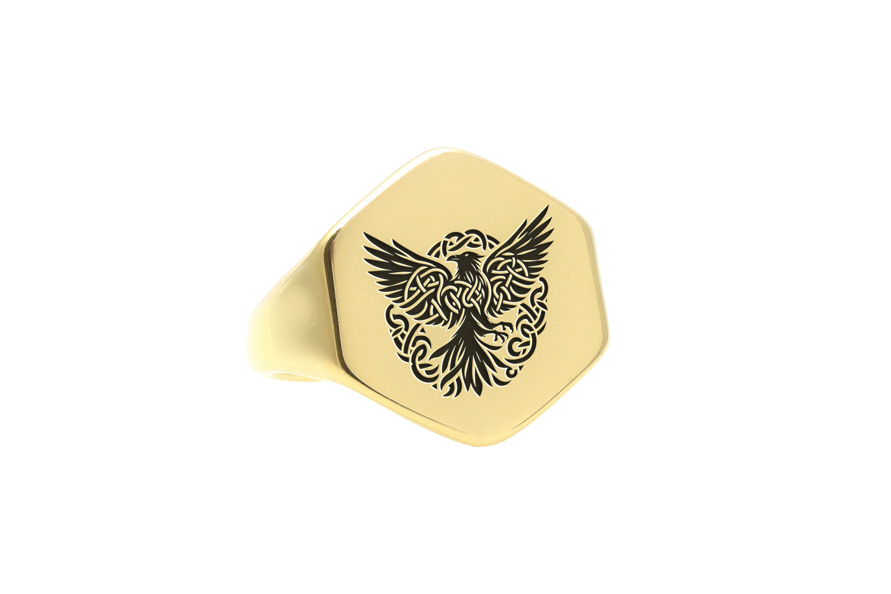 Engraved Raven Signet Ring