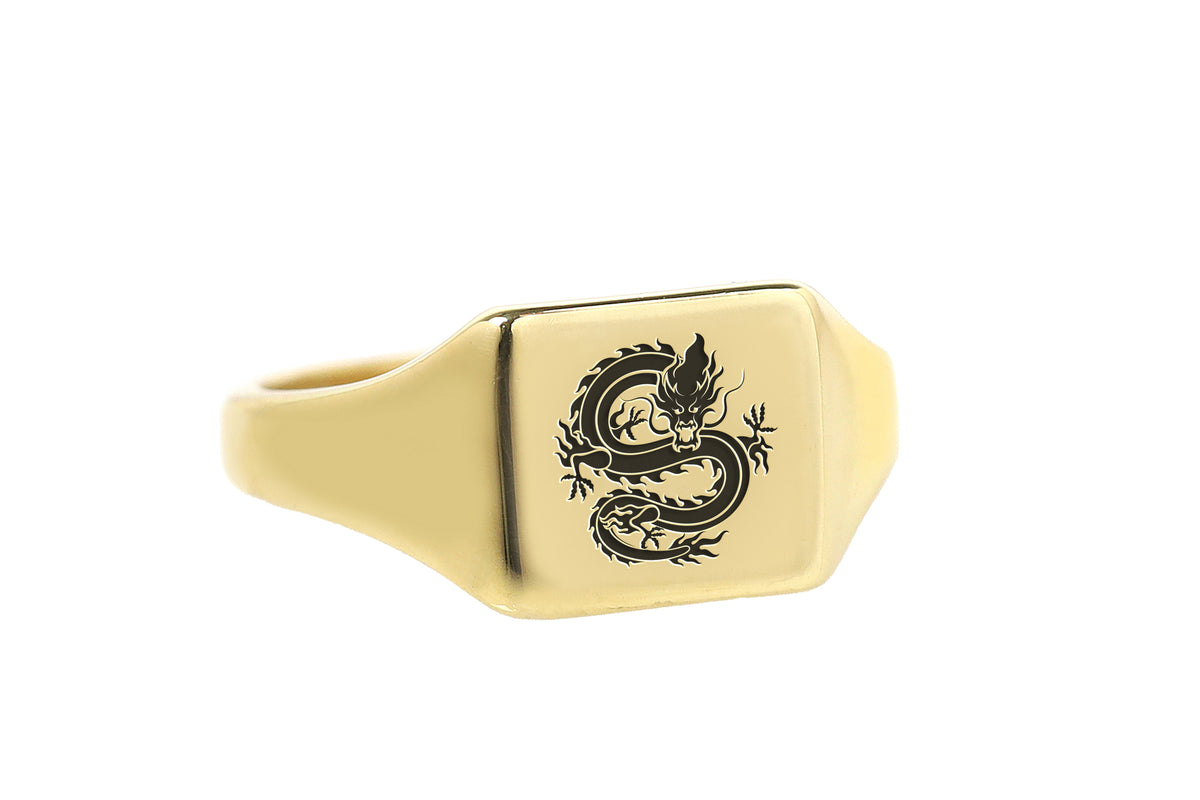 14k Gold Dragon Signet Ring