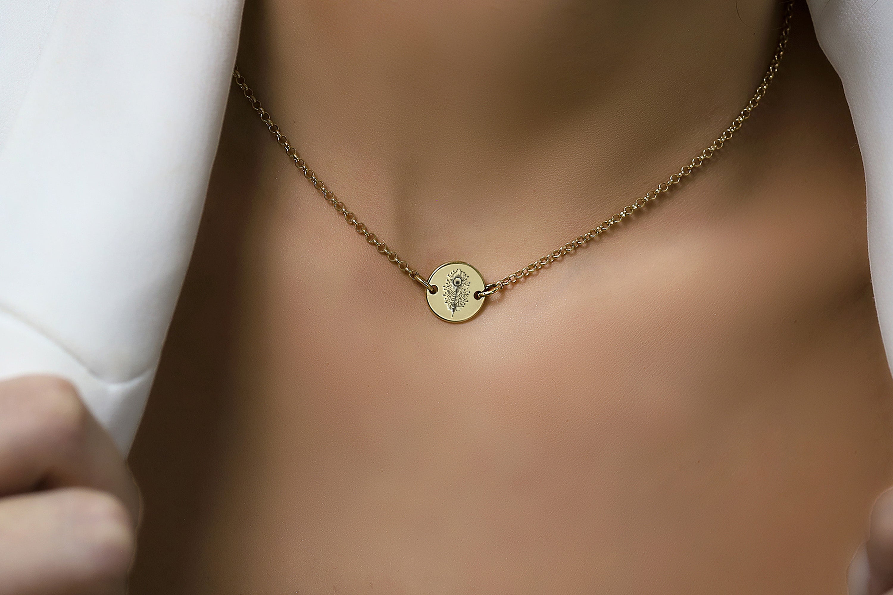 Peacock Feather Engraved Necklace