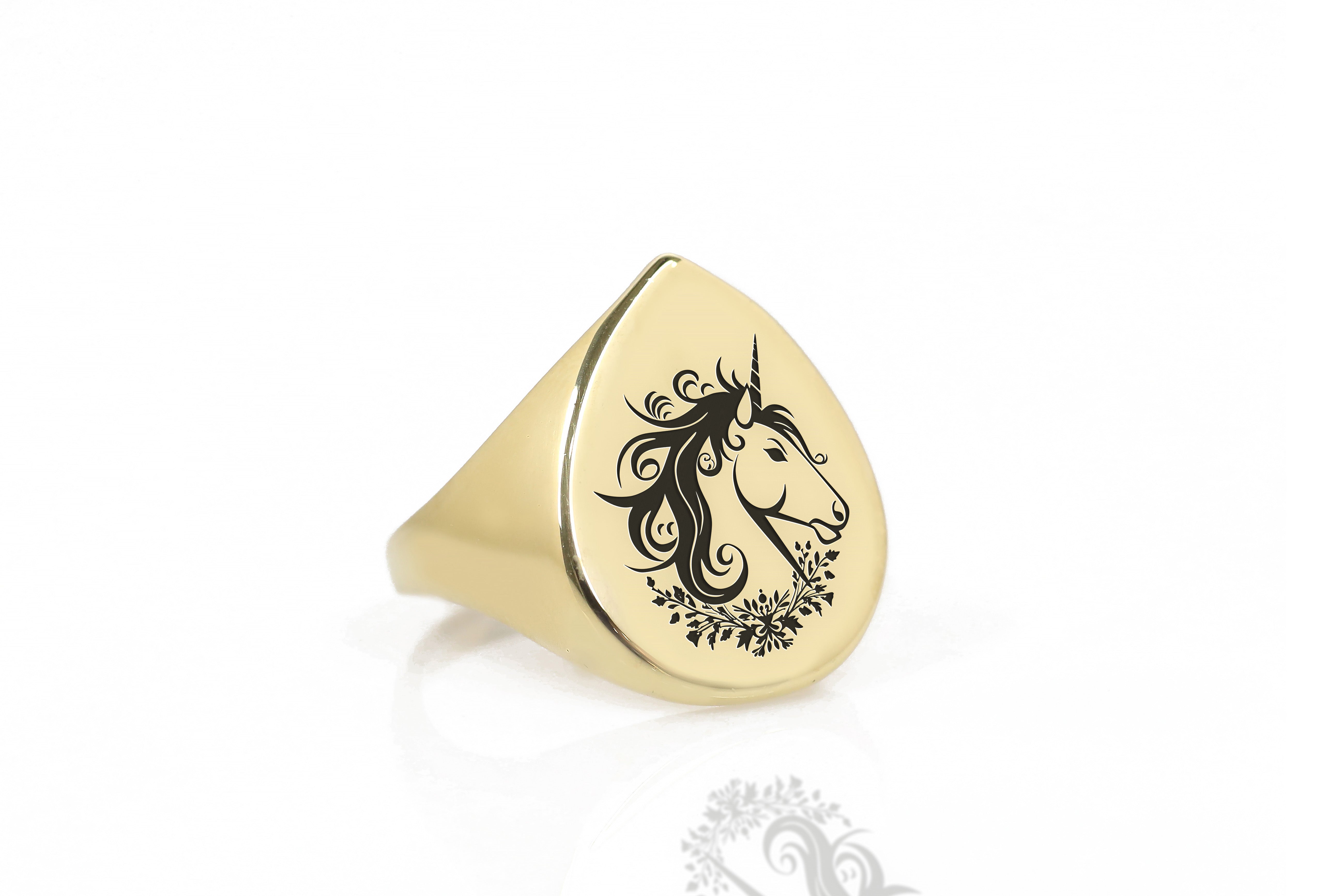 14k Gold Unicorn Signet Ring