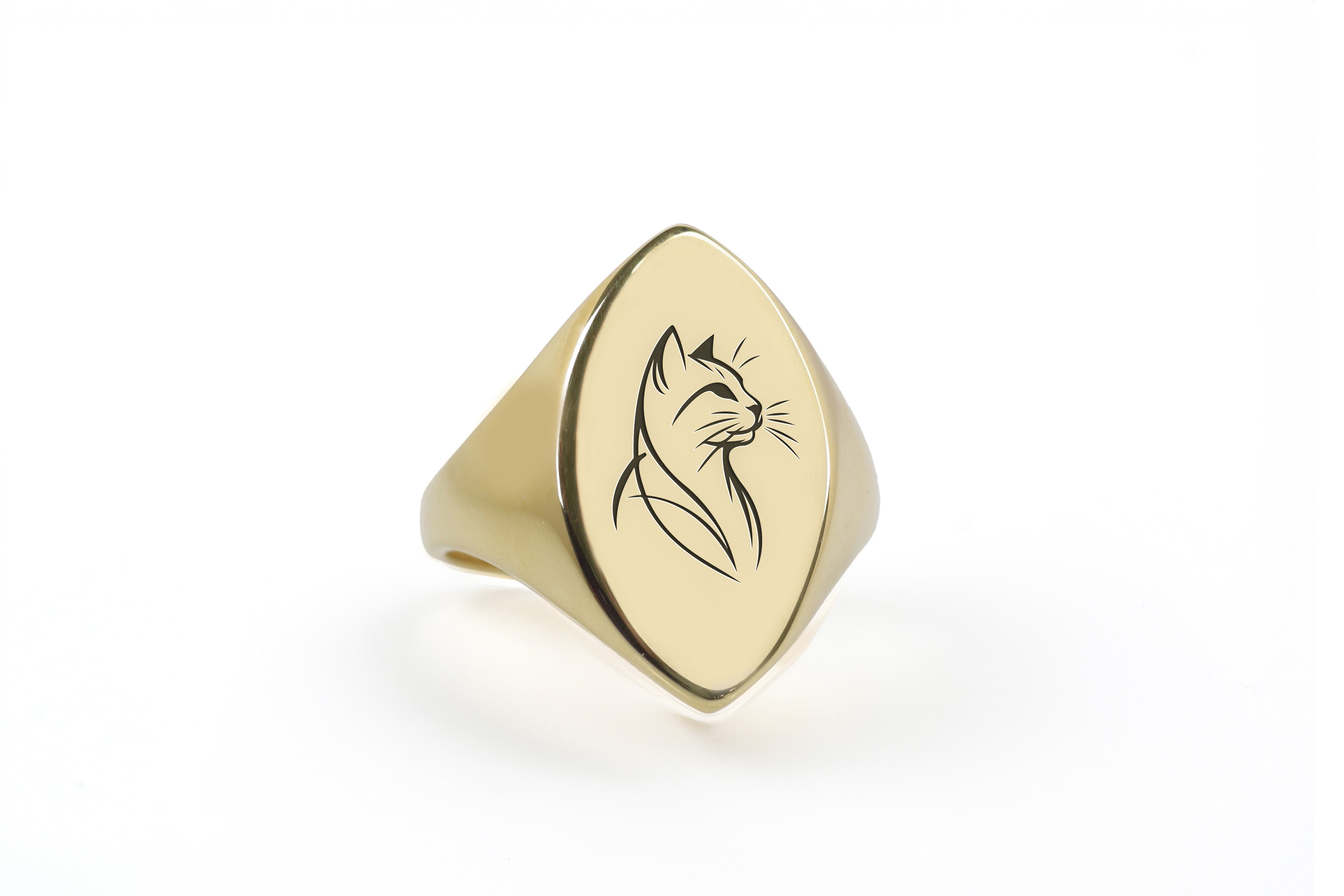 14k Gold Cat Signet Ring