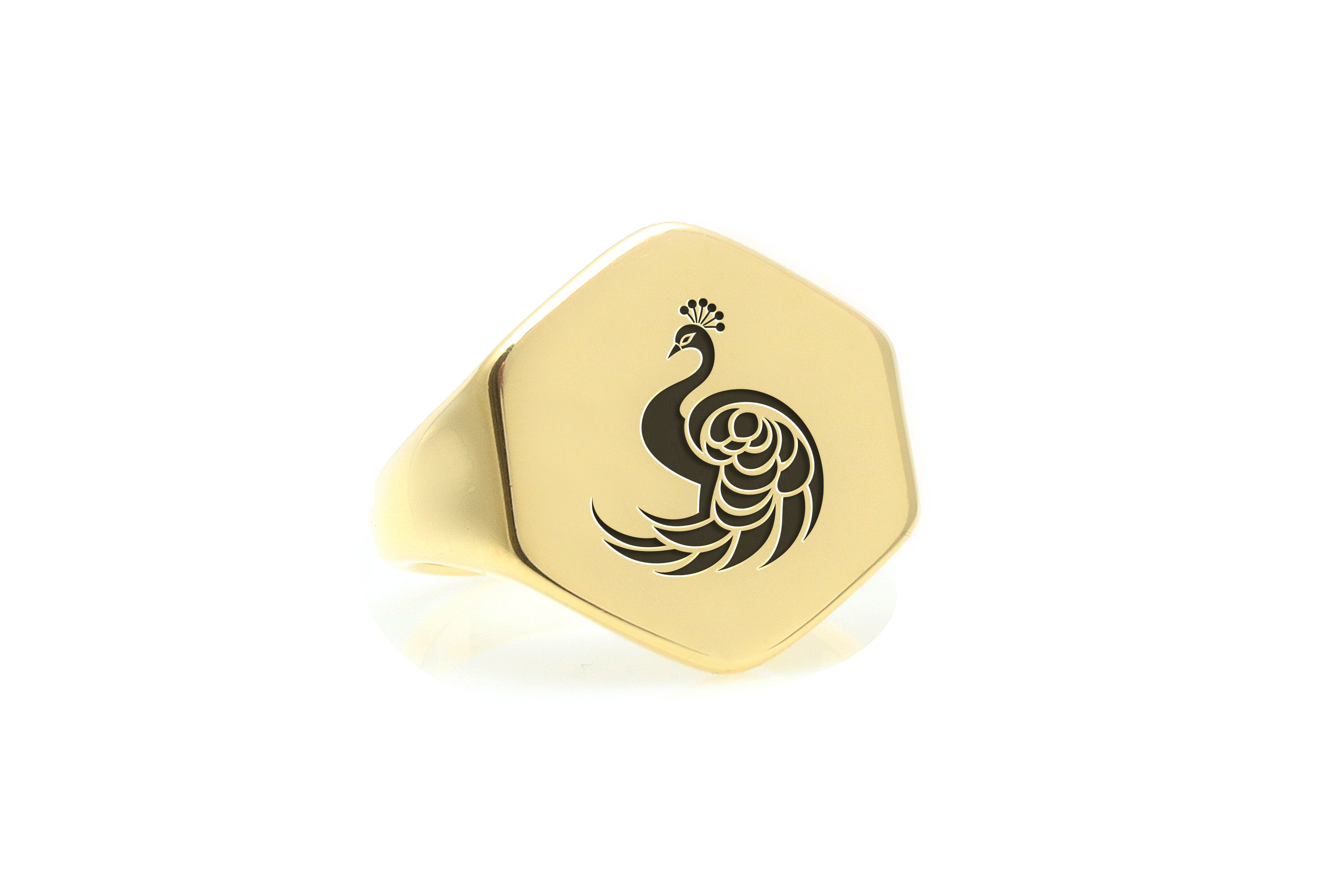 Engraved Peacock Gold Ring