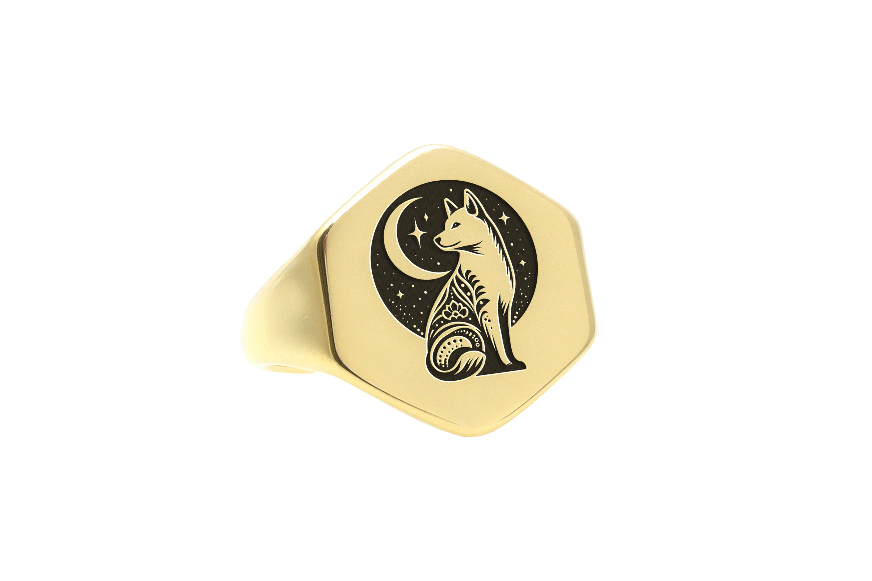 14k Gold Akita Signet Ring
