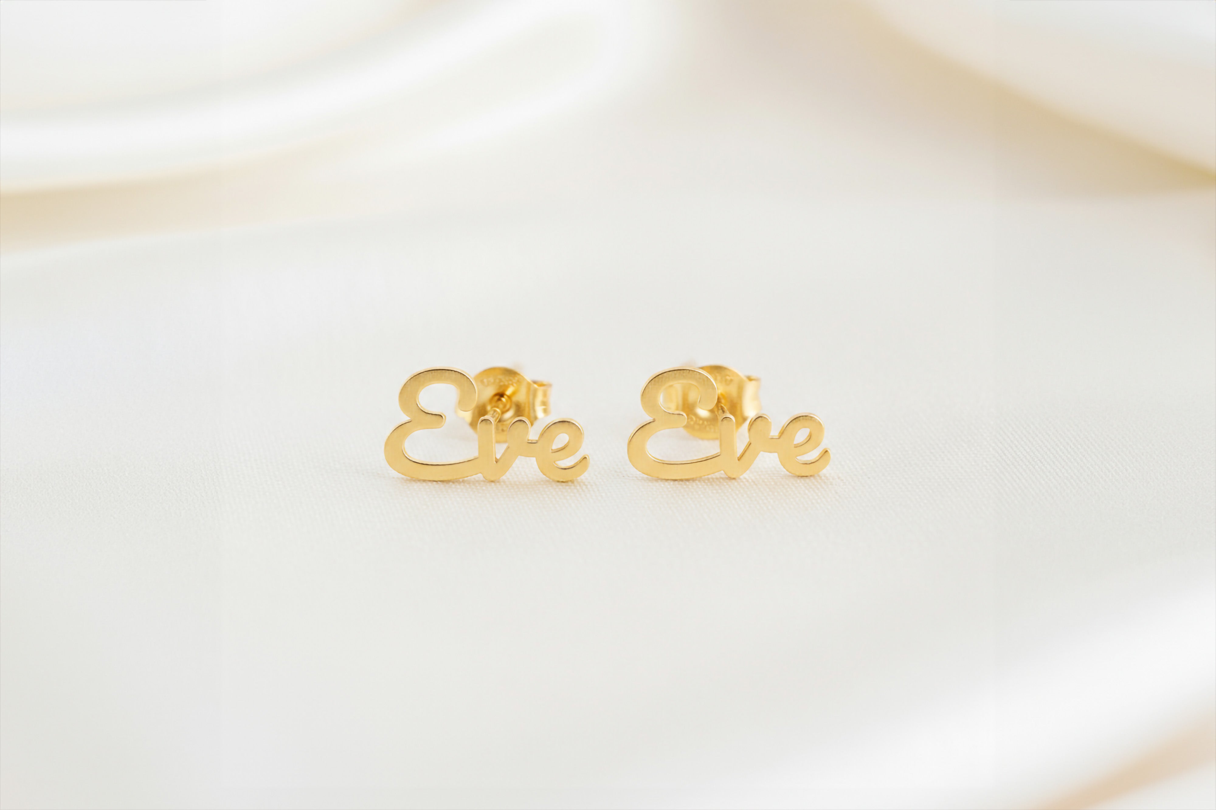 Handmade Gold Text Studs
