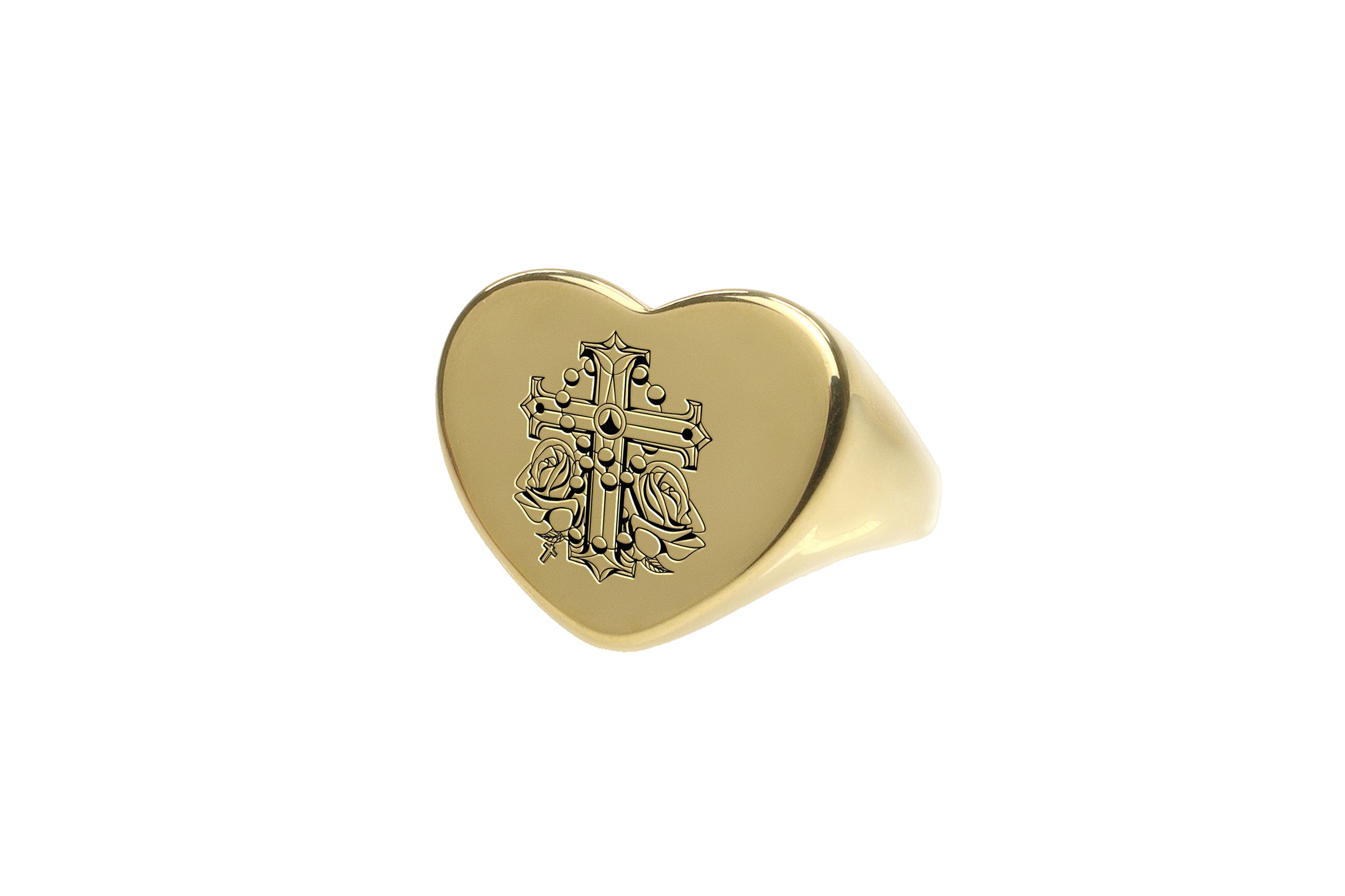 Chicano Cross Heart Shaped Ring