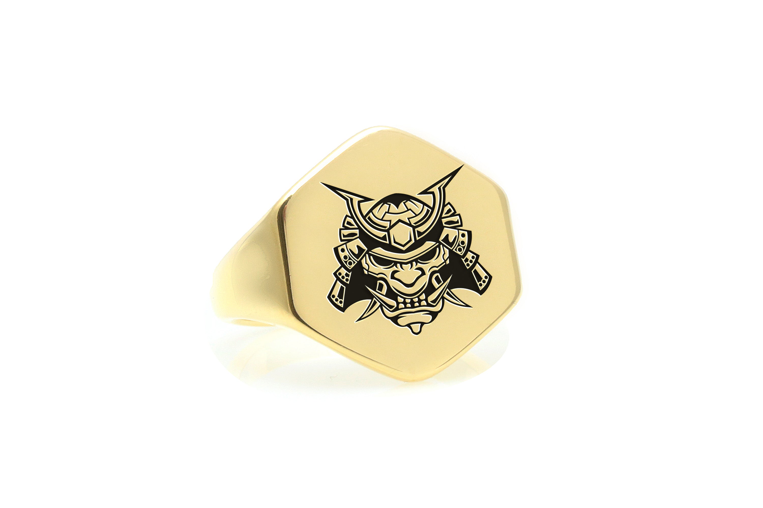 Gold Samurai Mask Signet Ring