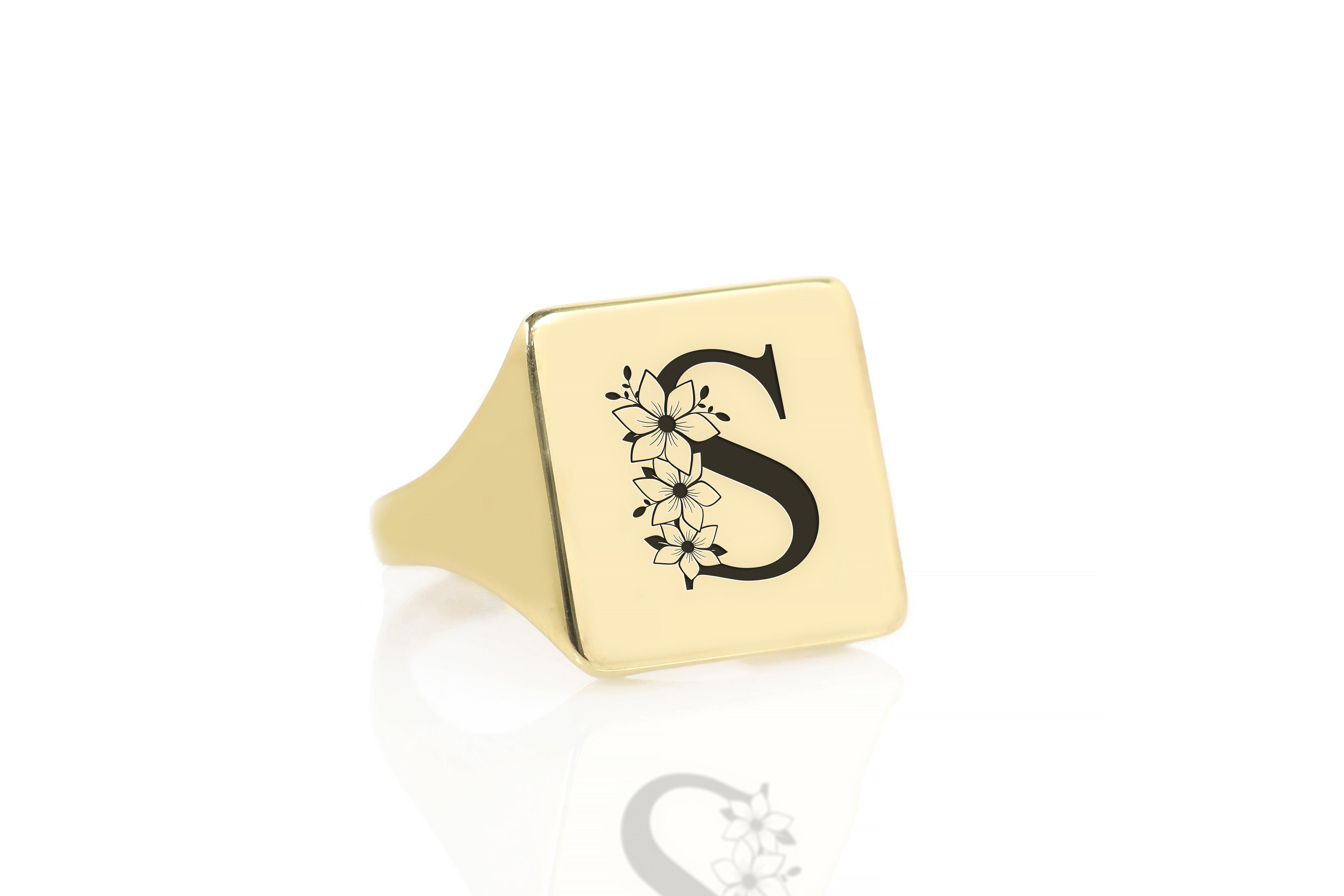 Engraved Flowered Letter Ring
