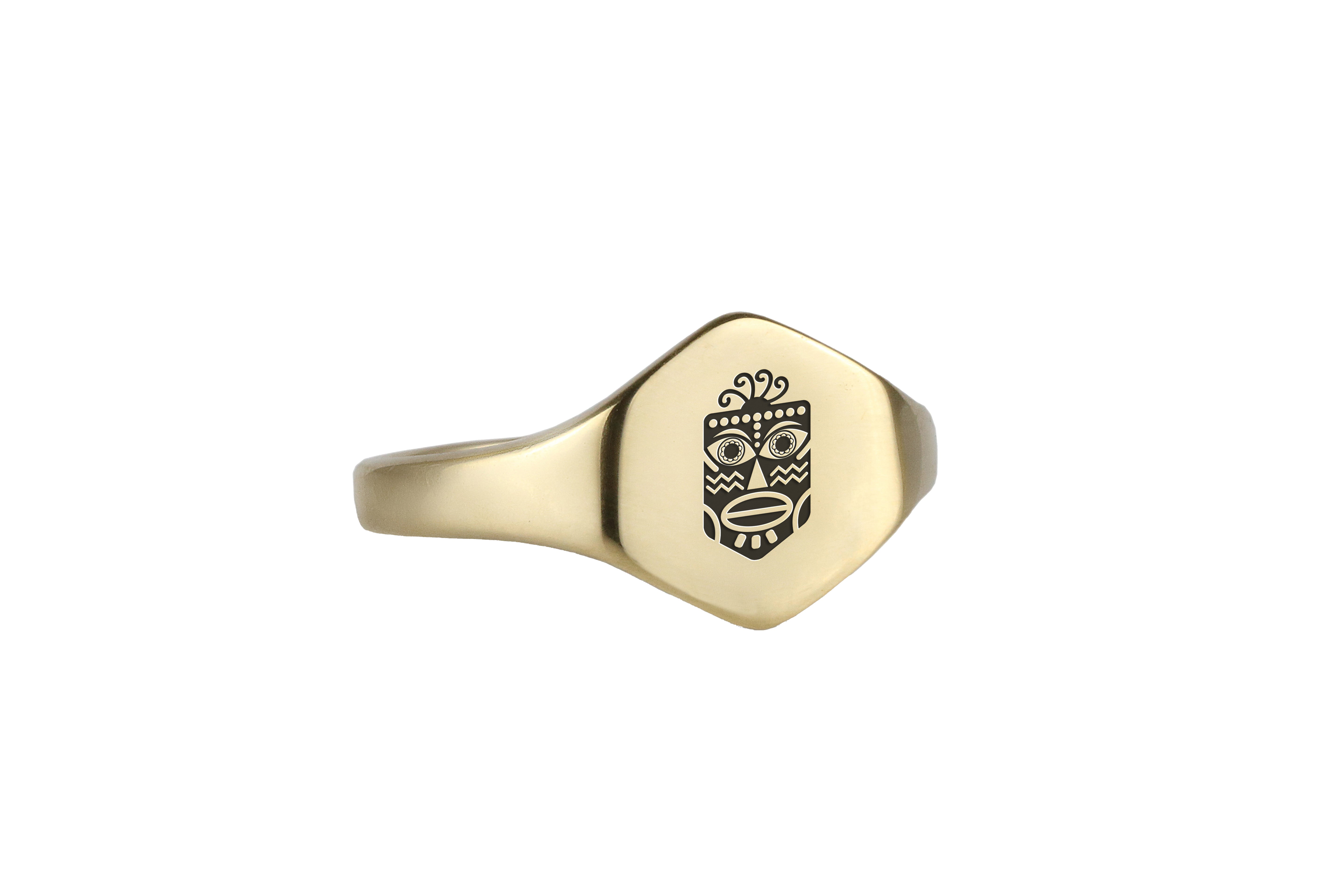 African Tribe Mask Gold Signet Ring