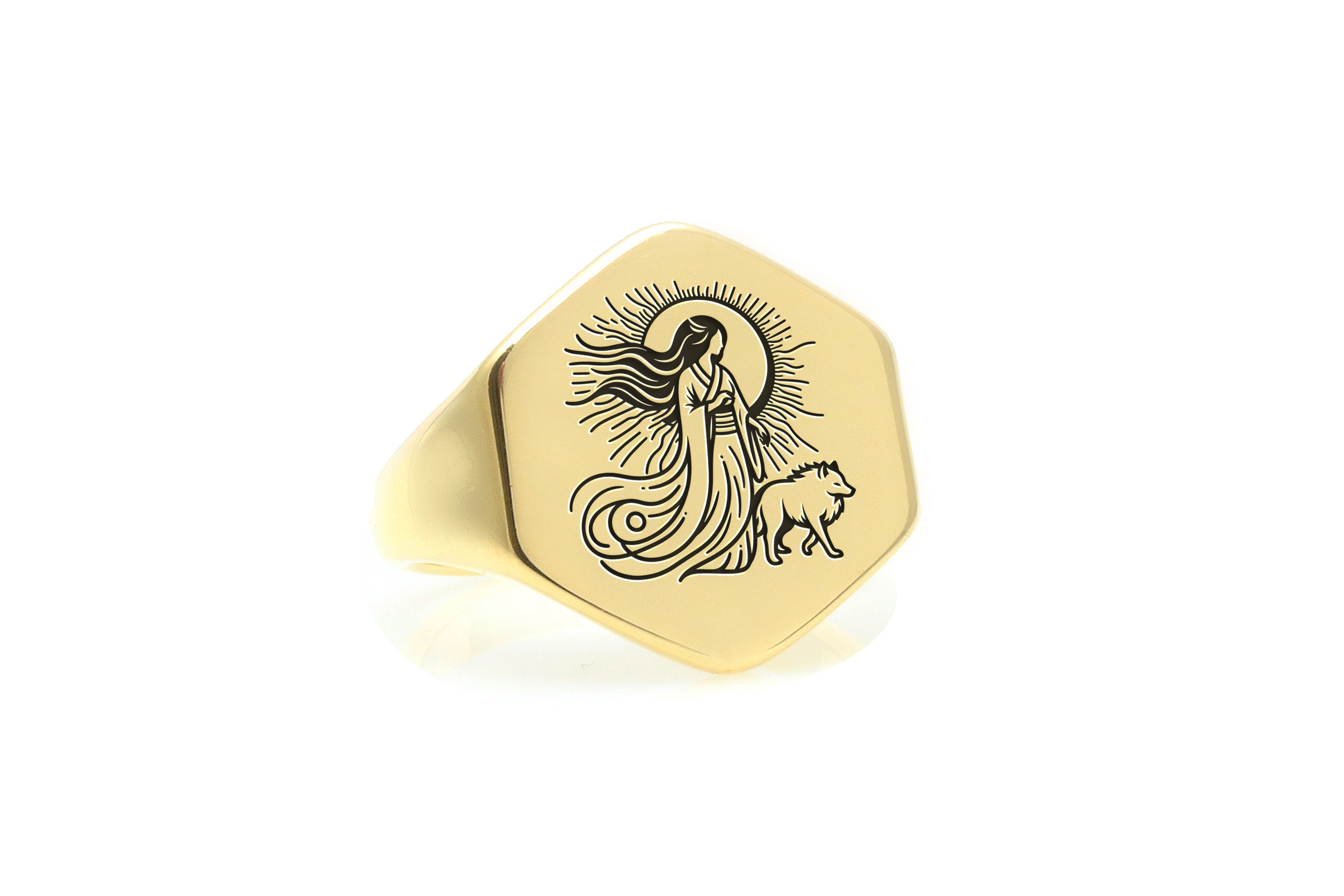 14k Gold Amaterasu Signet Ring