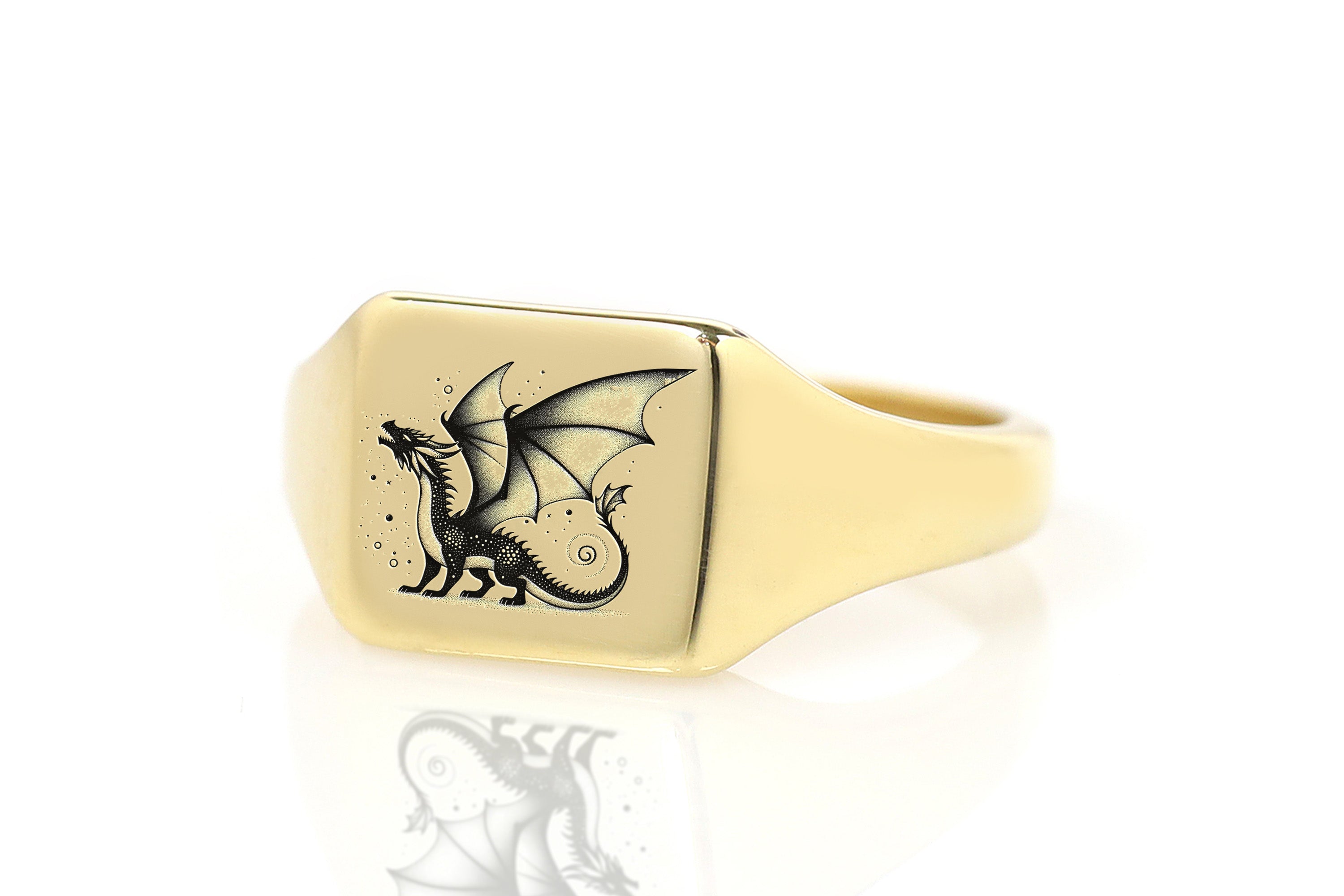 14k Gold Dragon Signet Ring
