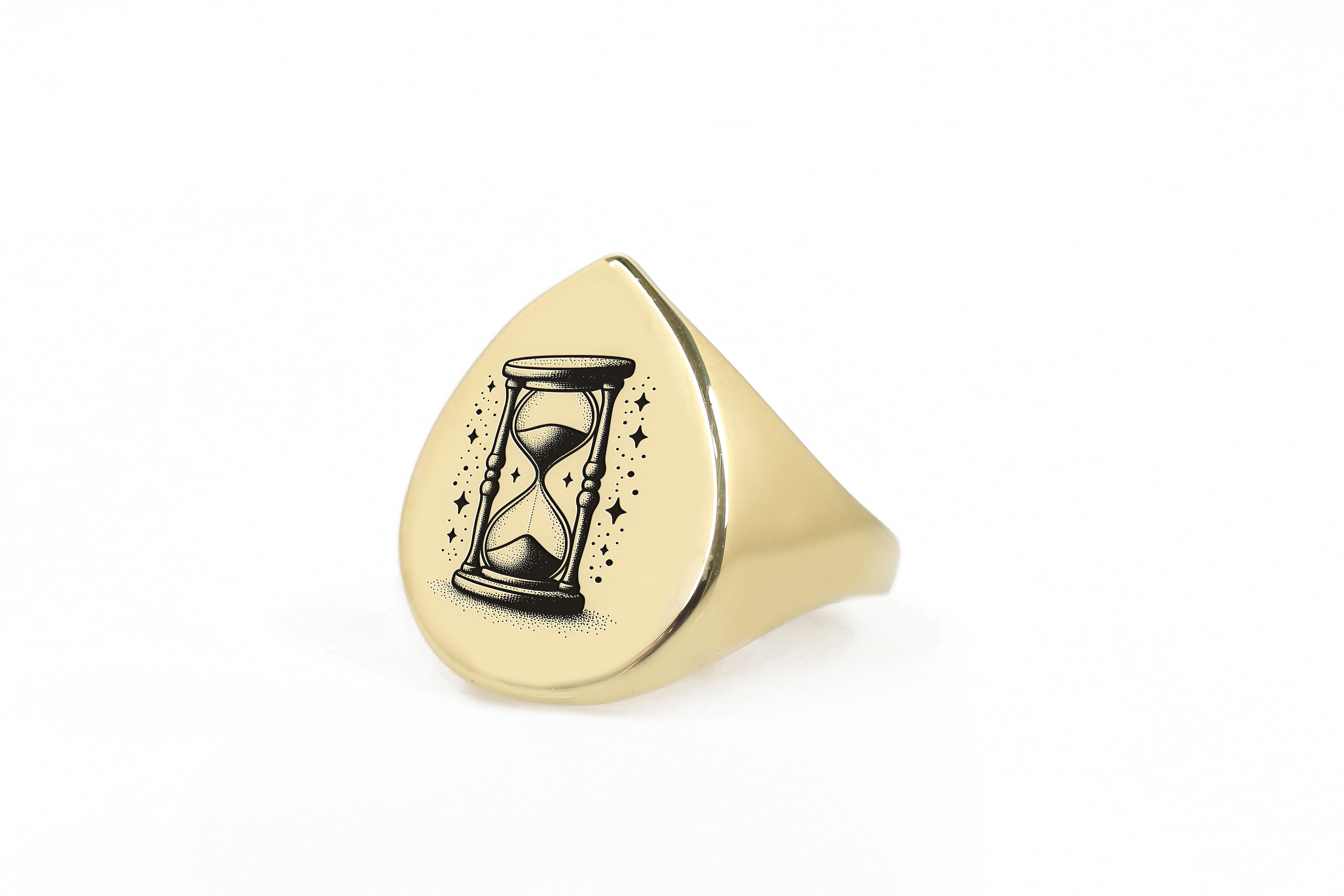 Engraved Hourglass Signet Ring