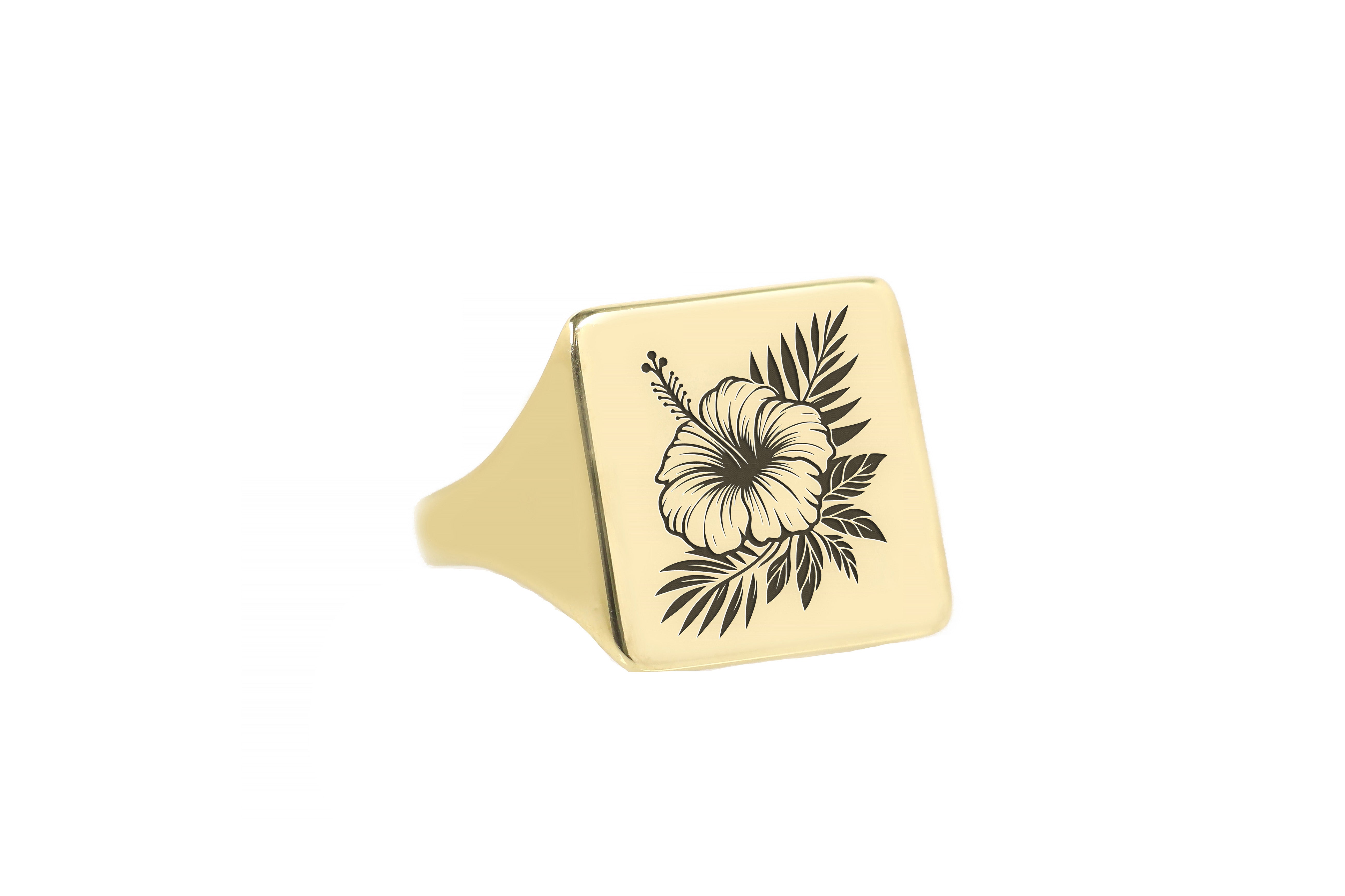 14k Gold Hibiscus Signet Ring