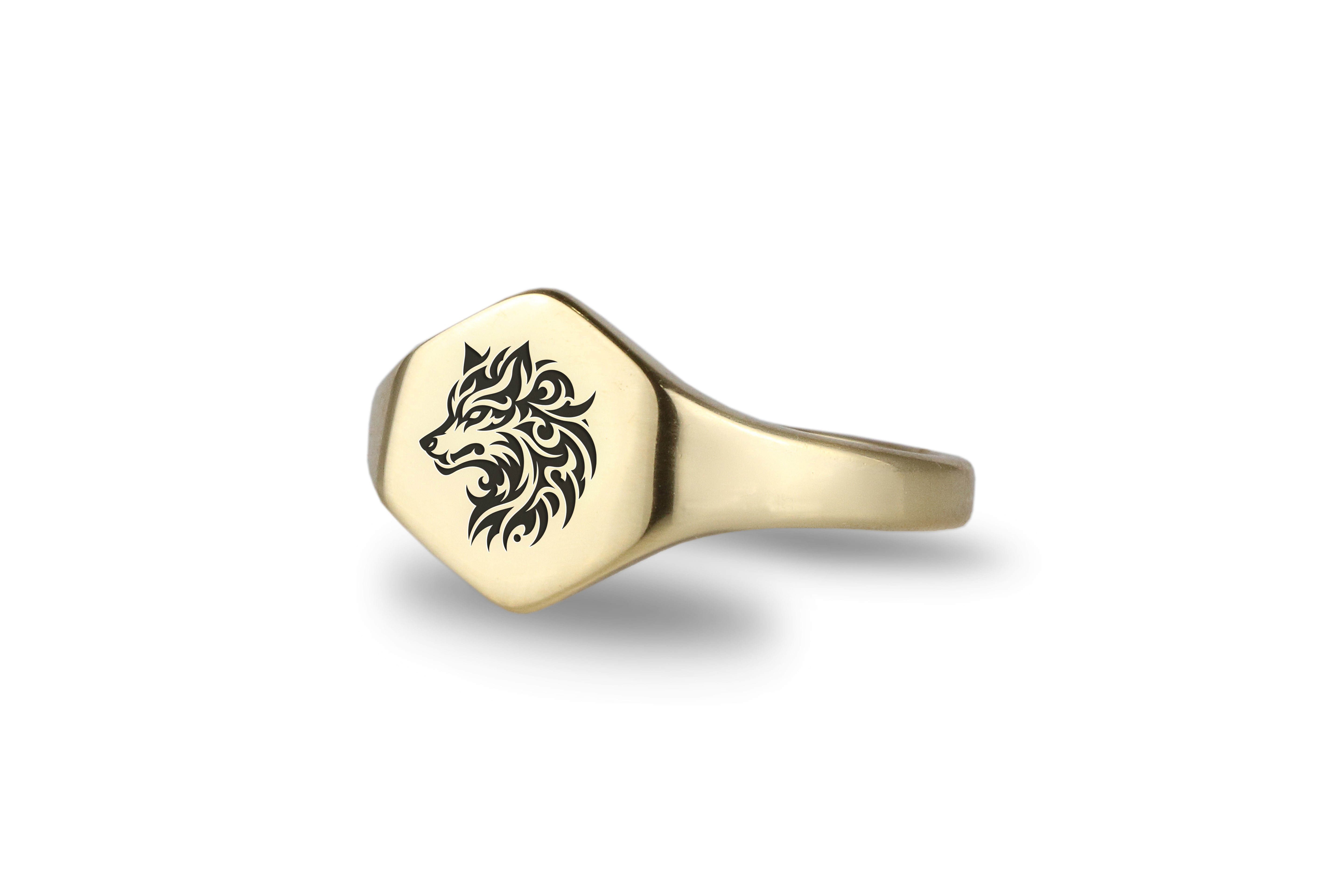 14k Gold Wolf Signet Ring