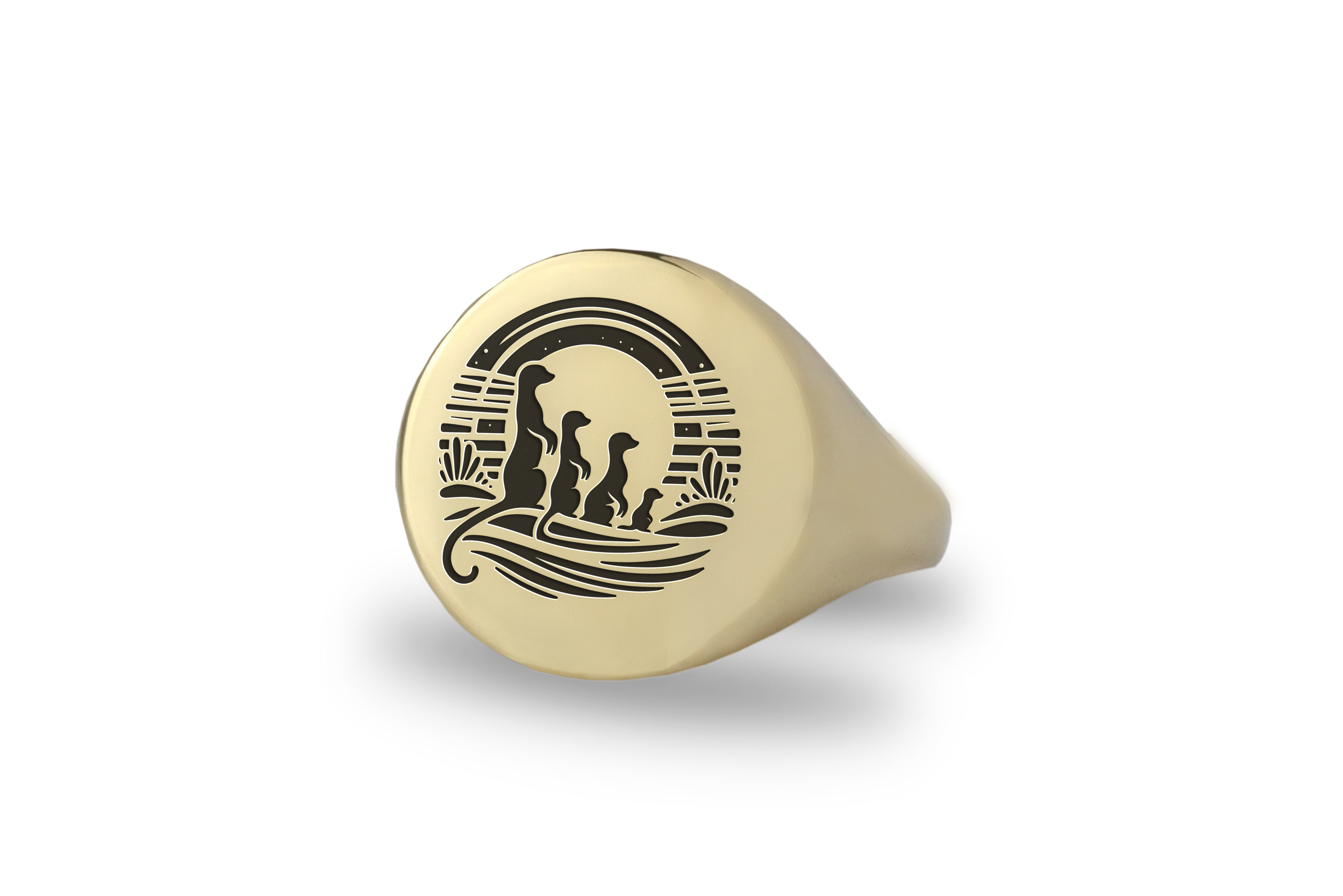 Engraved Meerkats Signet Ring