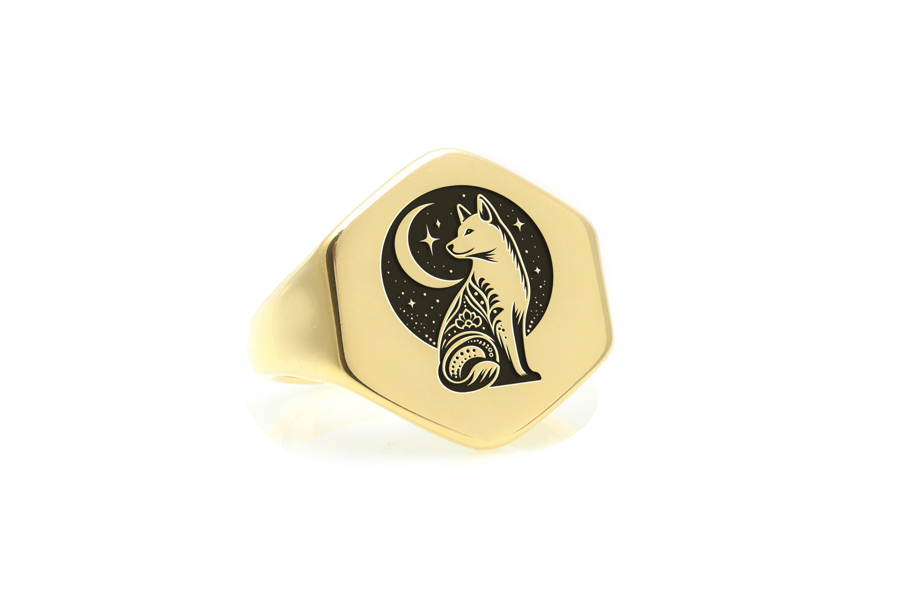 14k Gold Akita Signet Ring
