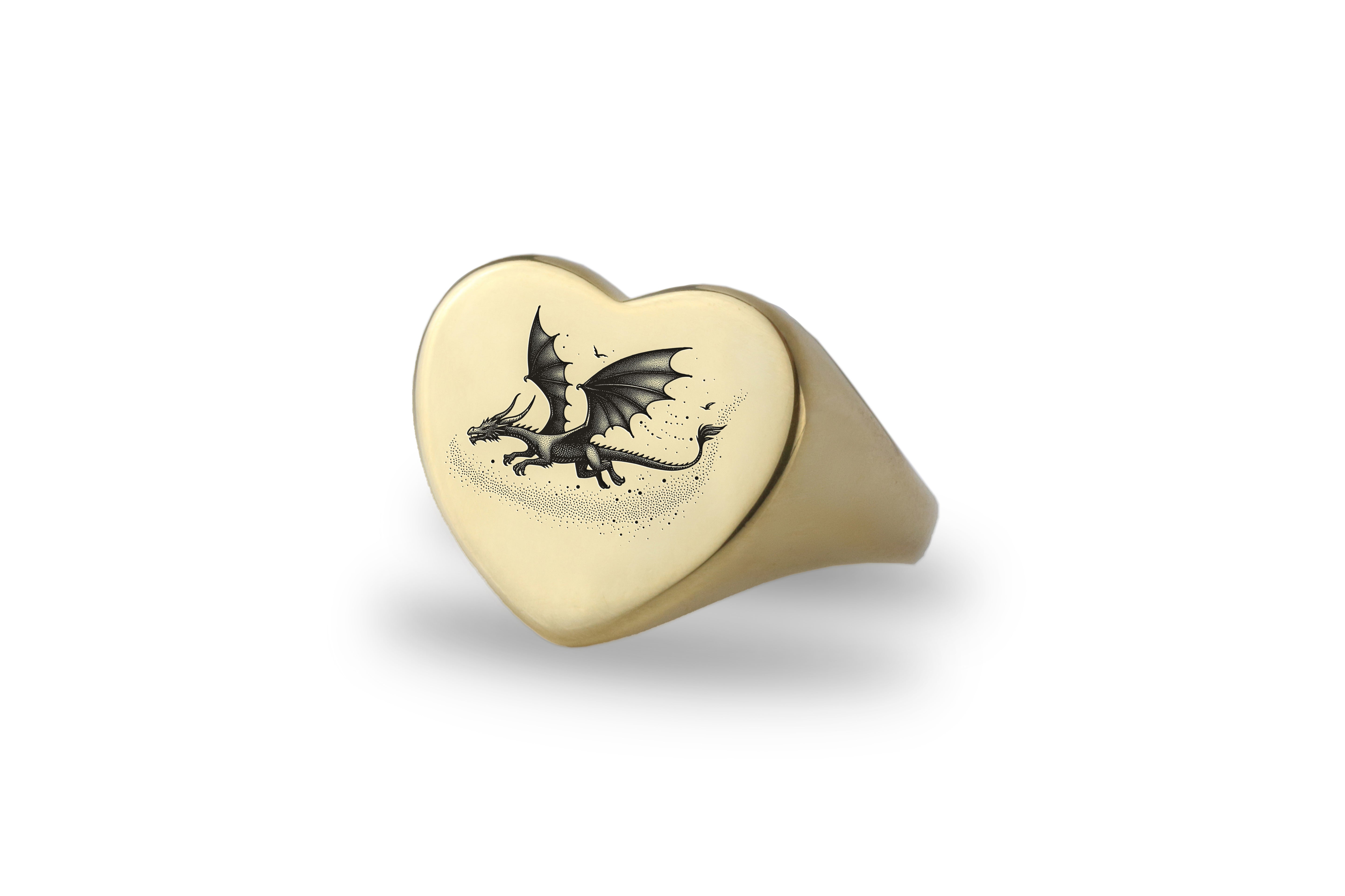 Fantasy Dragon Gold Signet Ring