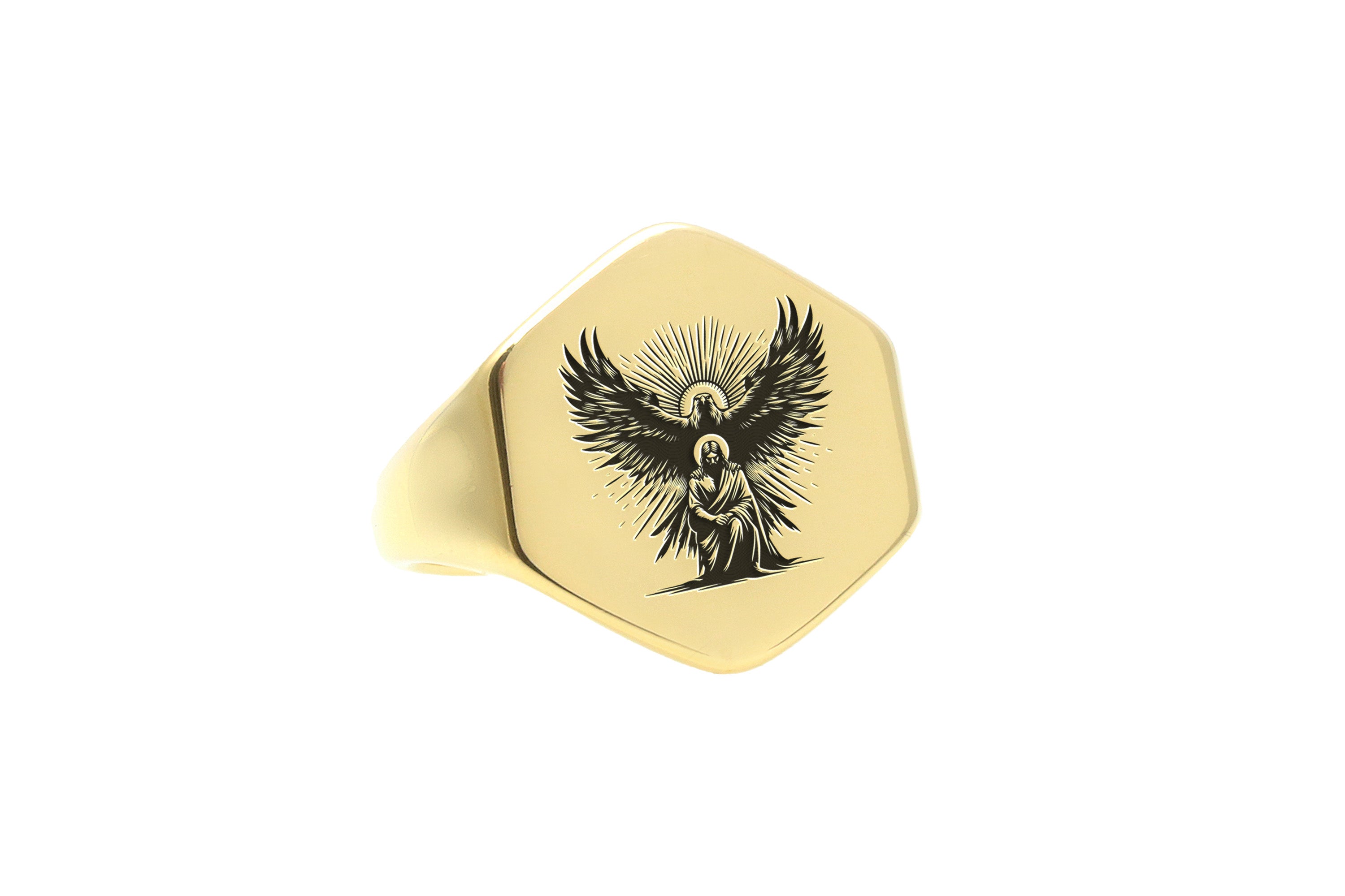 Engraved Eagle Jesus Ring