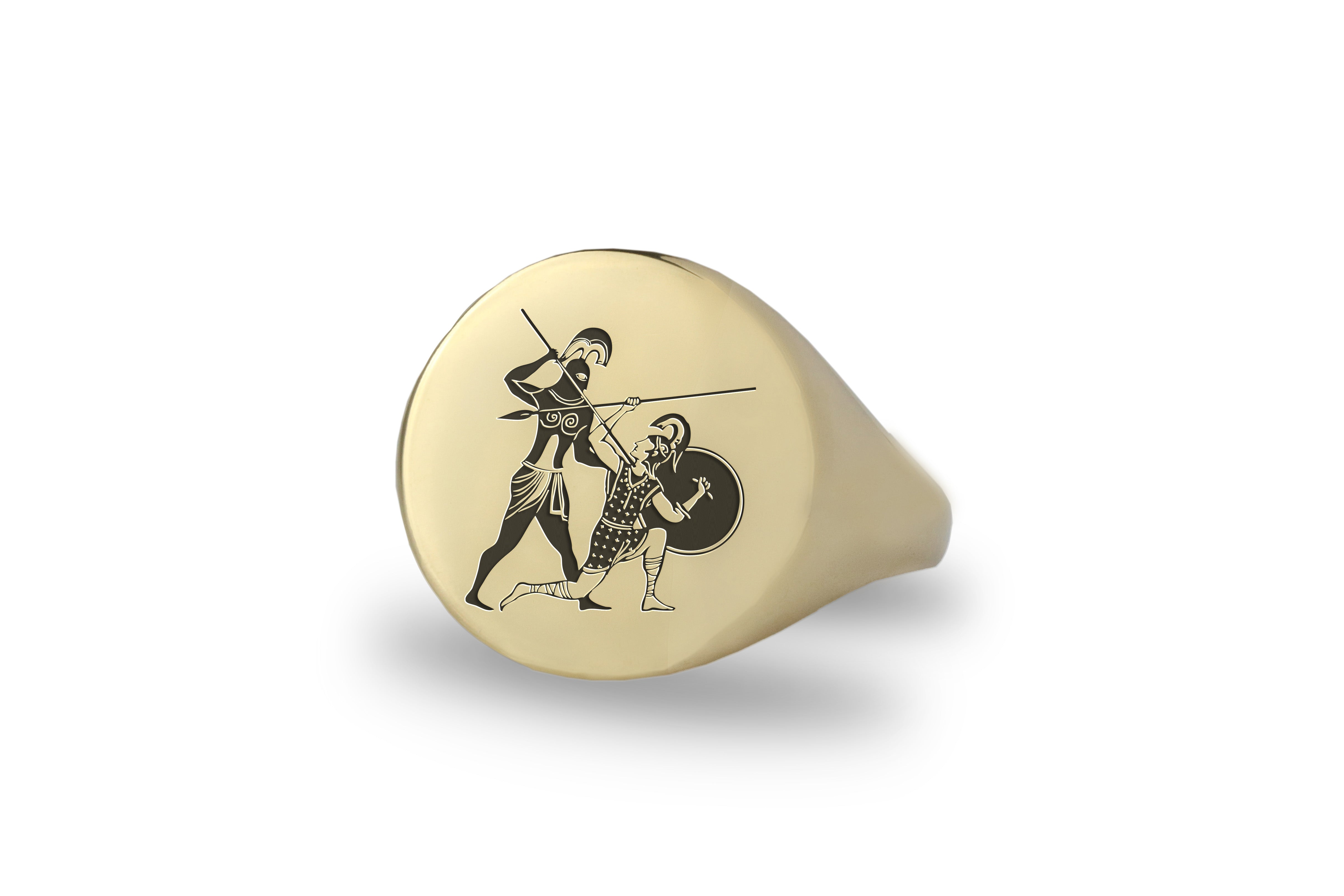 14k Gold Greek Warrior Signet Ring