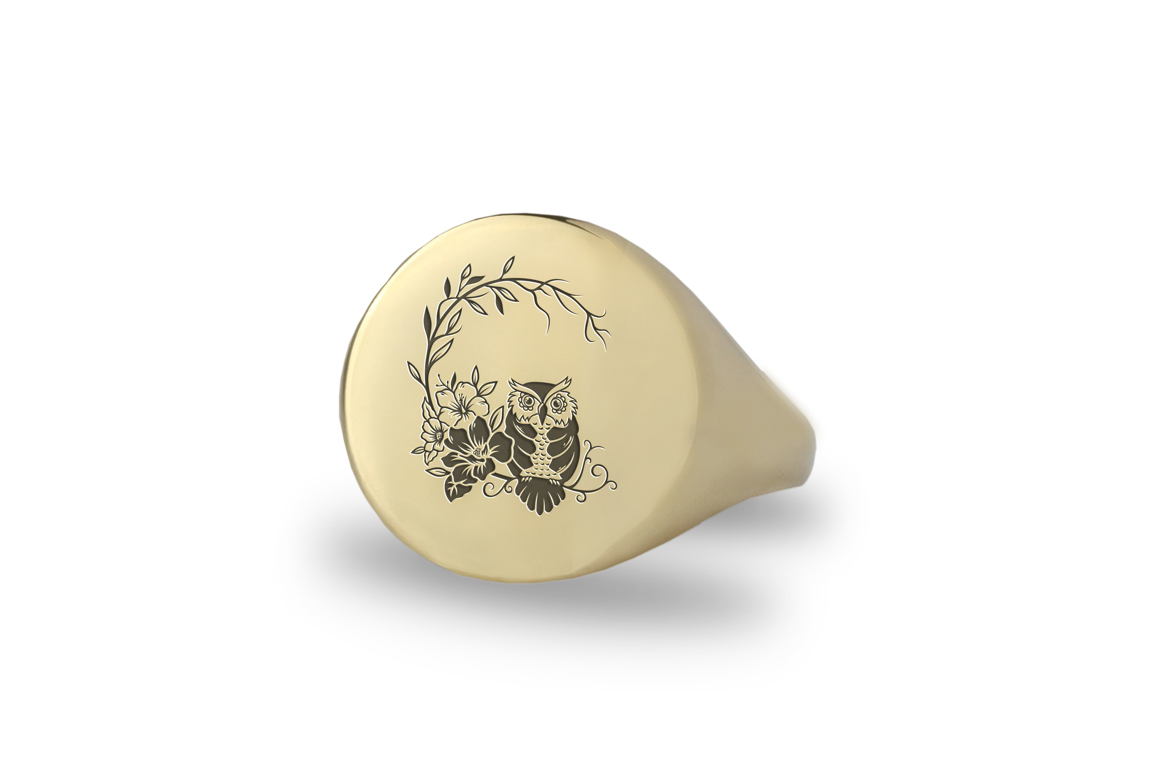 14k Gold Owl Signet Ring
