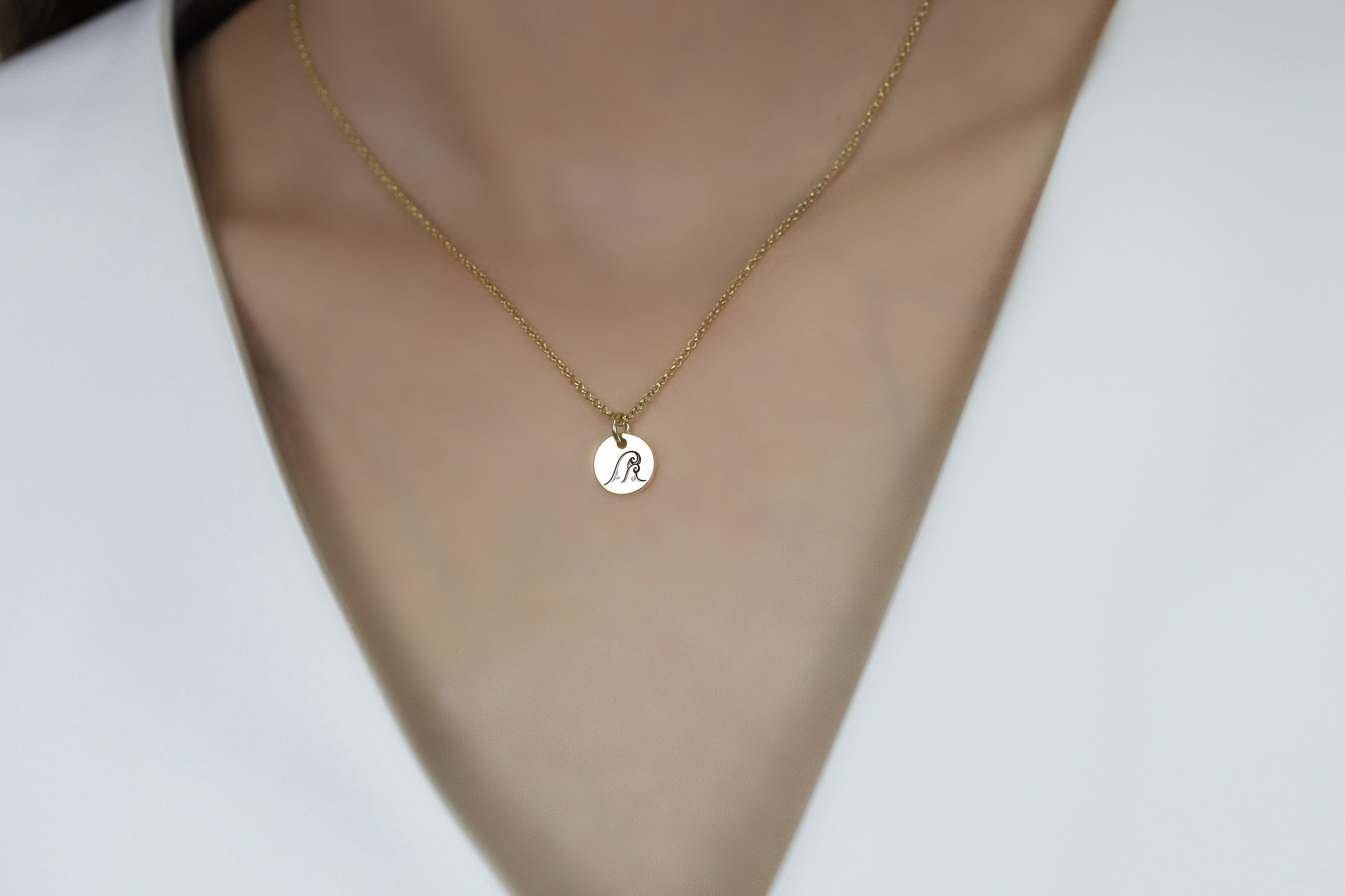Engraved Wave Pendant Necklace