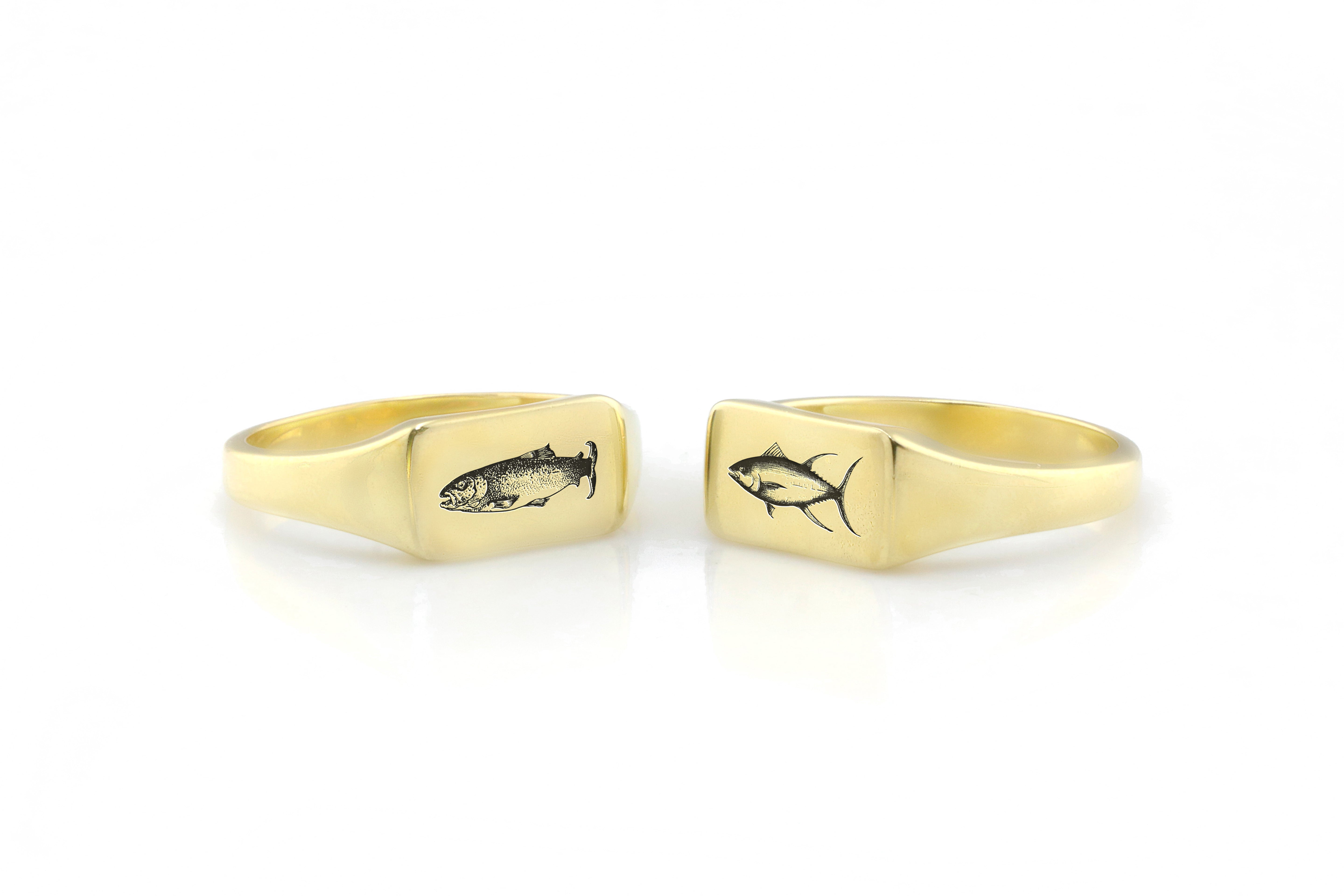 Engraved Salmon Fish Ring