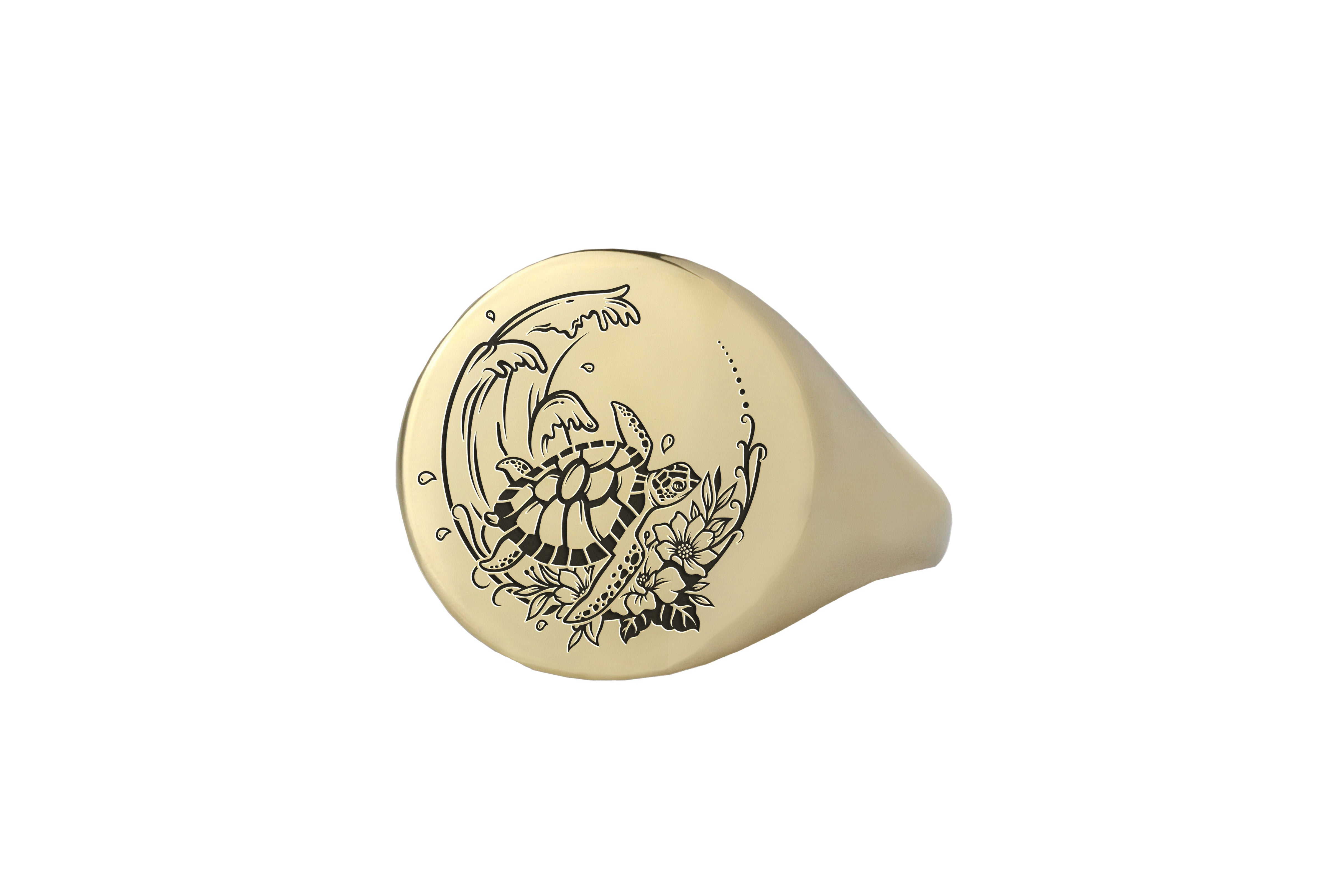 Engraved Turtle Signet Ring