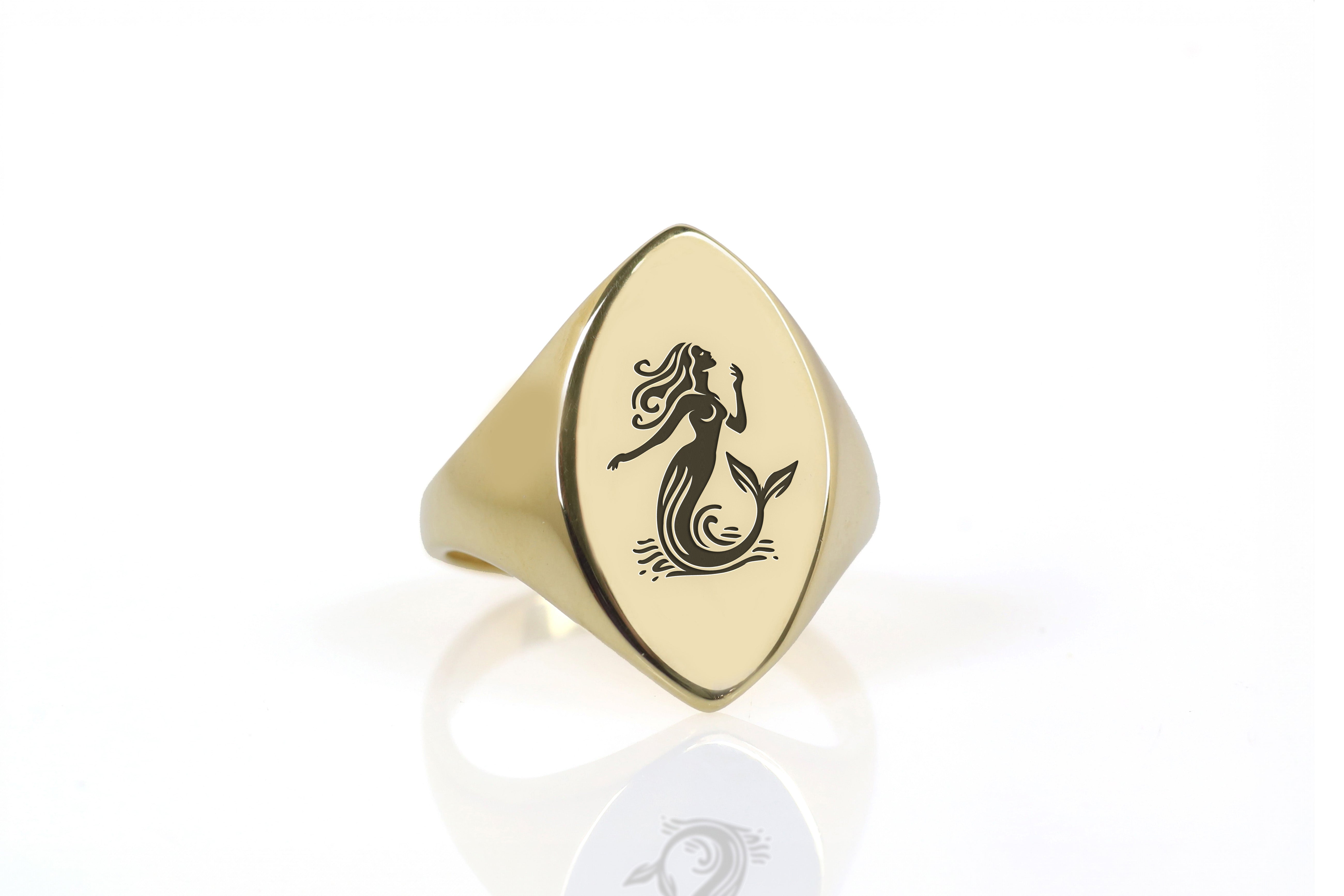 Engraved Mermaid Signet Ring