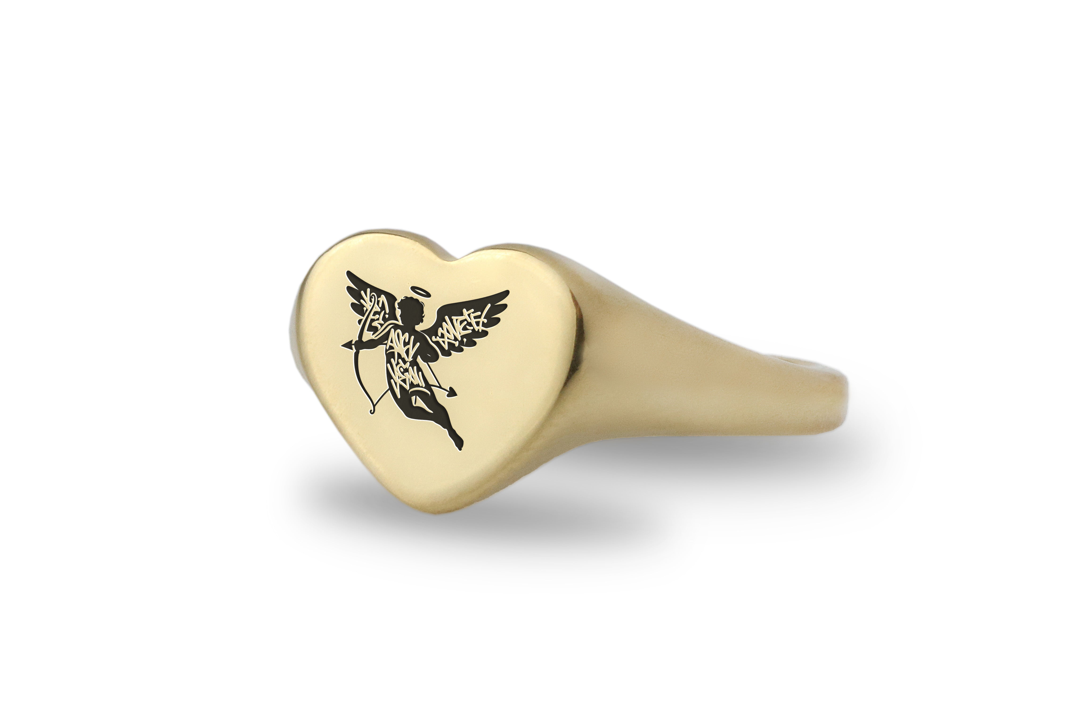 14k Gold Cupid Signet Ring