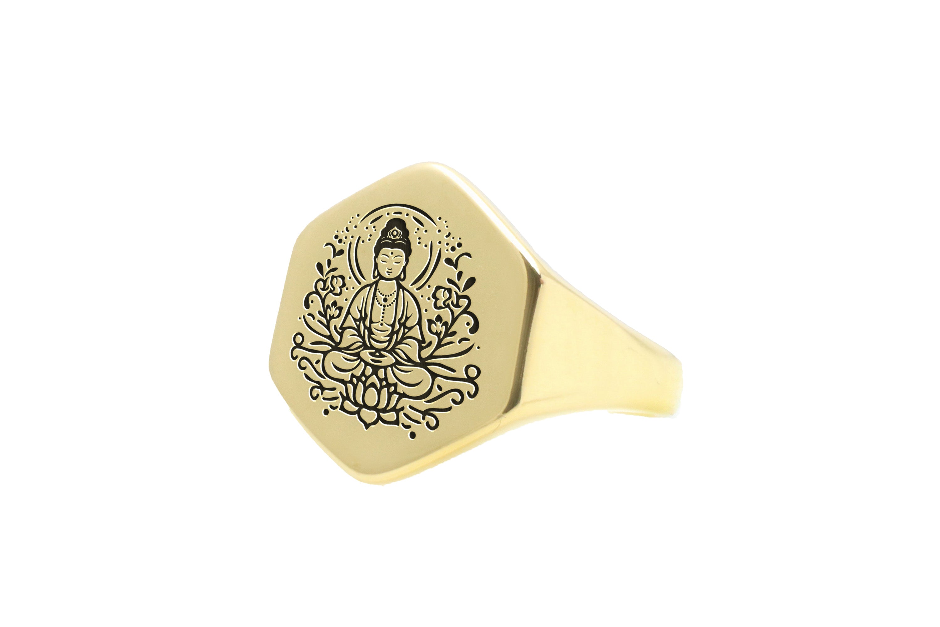 14k Gold Kuan Yin Signet Ring