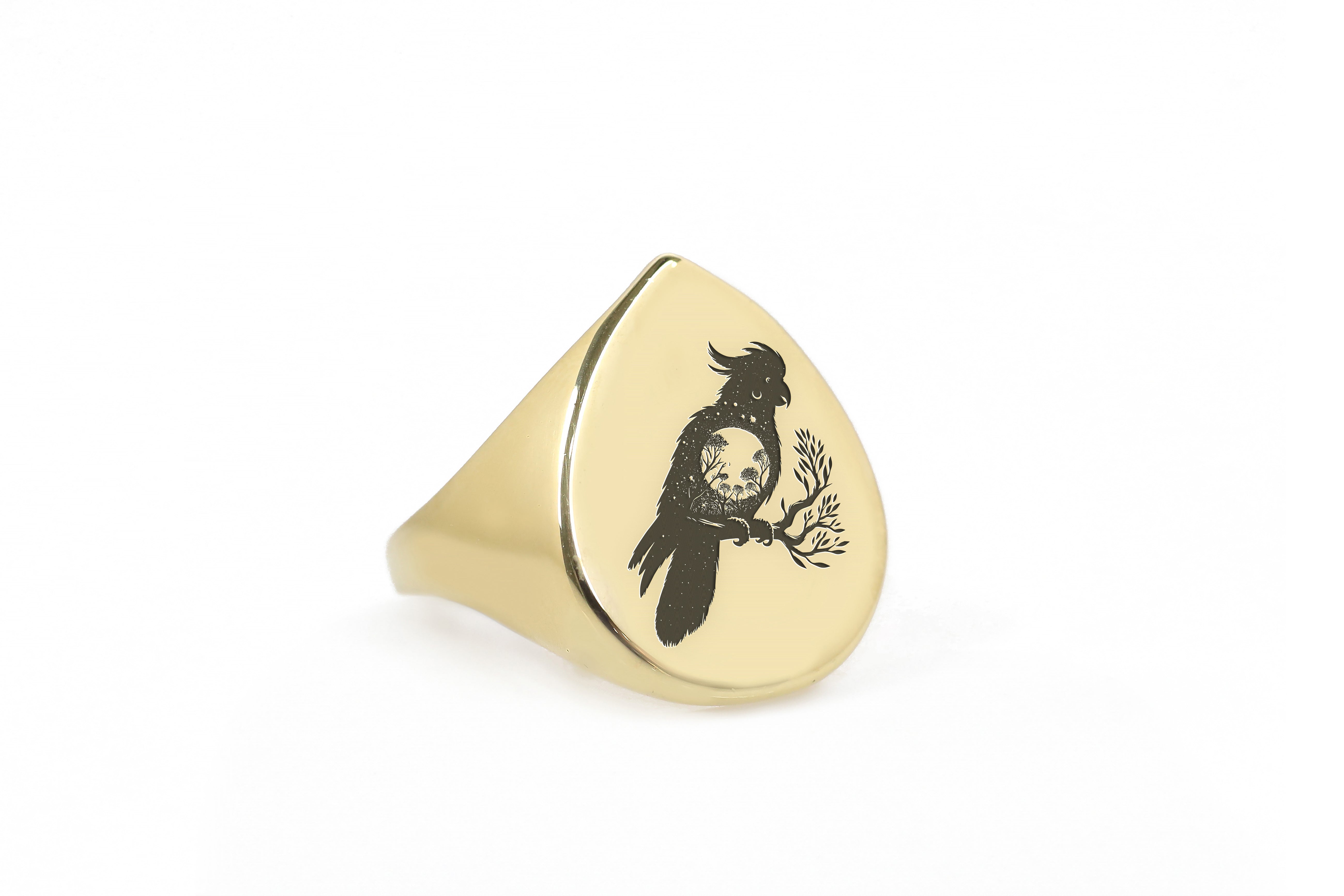Engraved Cockatoo Signet Ring