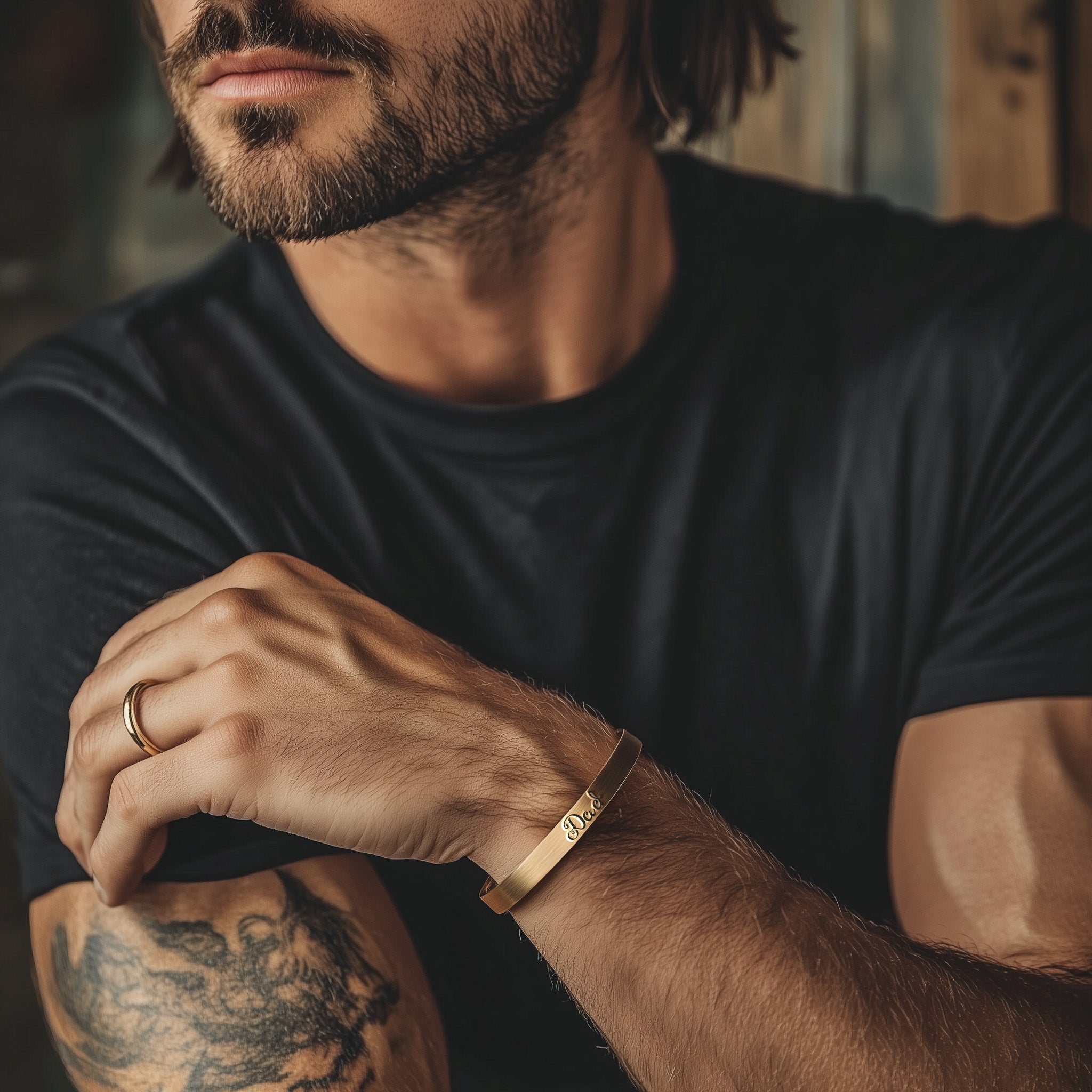 14k Gold Dad Engraving Bracelet