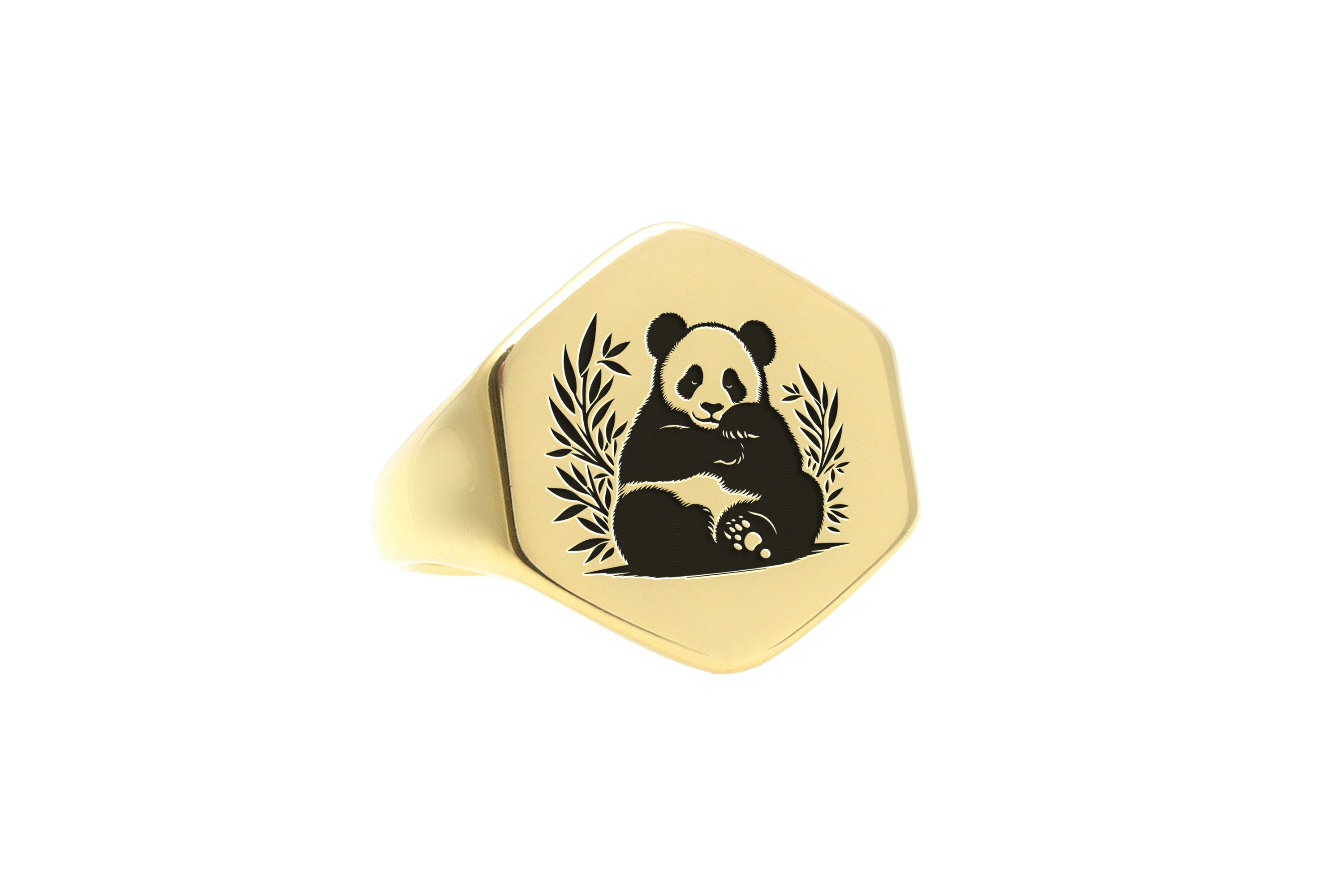 14k Gold Engraved Panda Ring