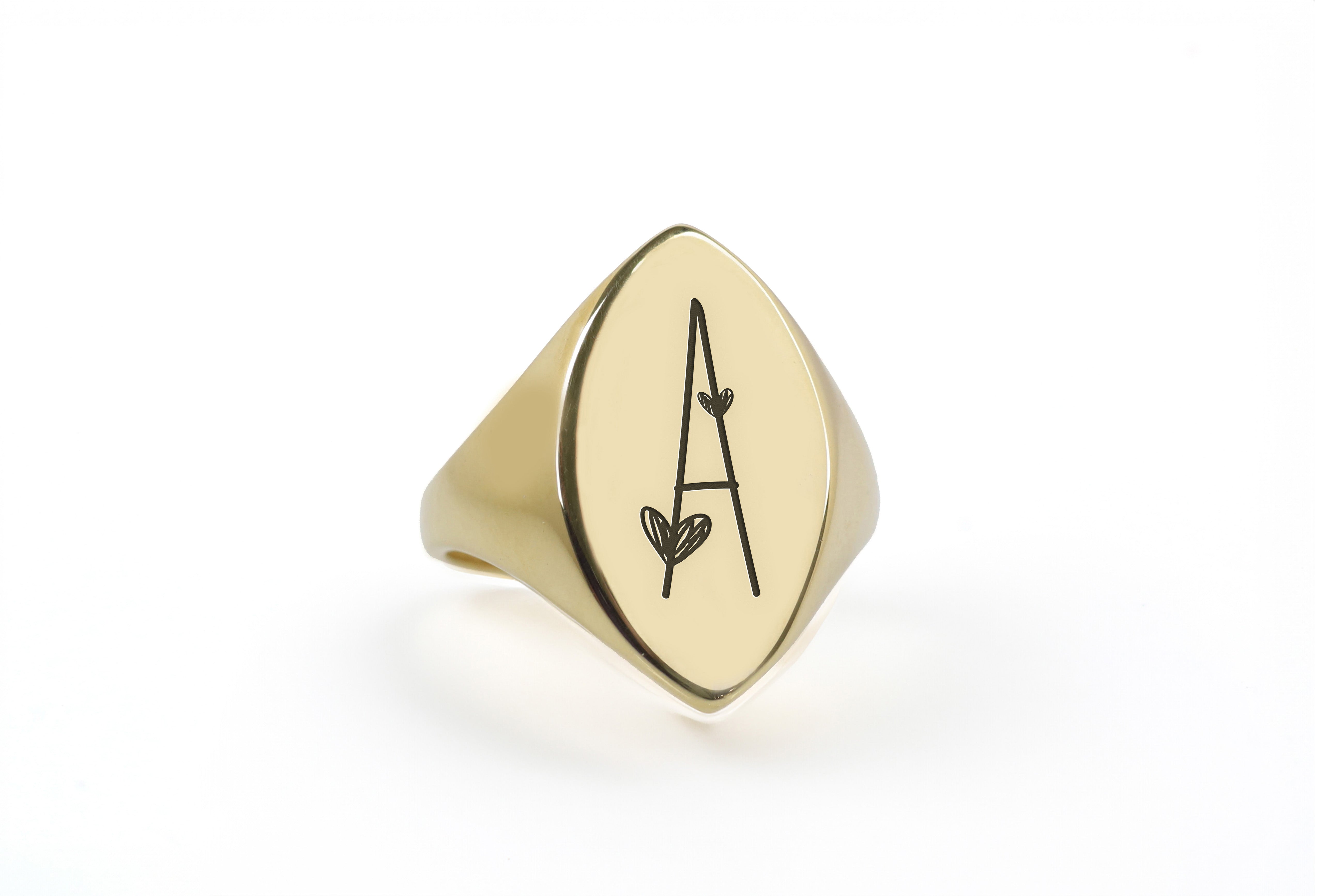 Cute Gold Letter Signet Ring