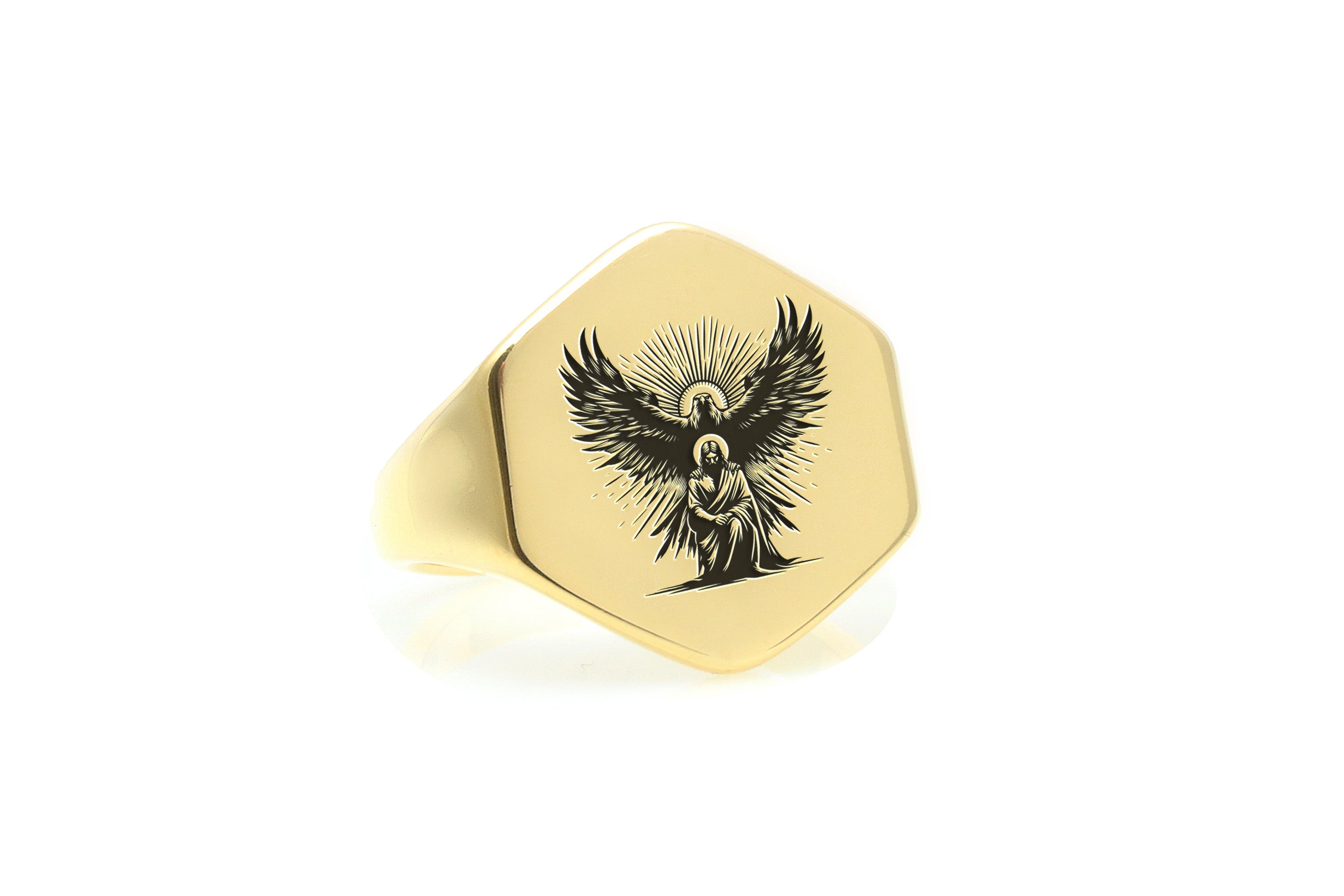 Engraved Eagle Jesus Ring