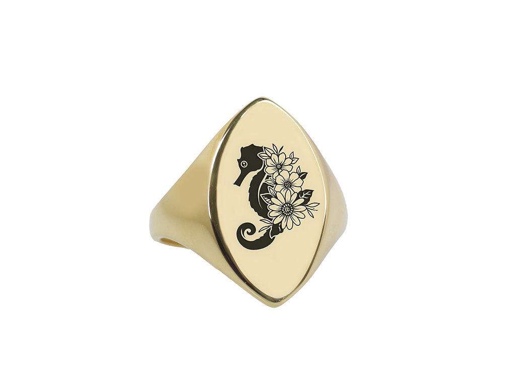 Sea Horse Gold Signet Ring