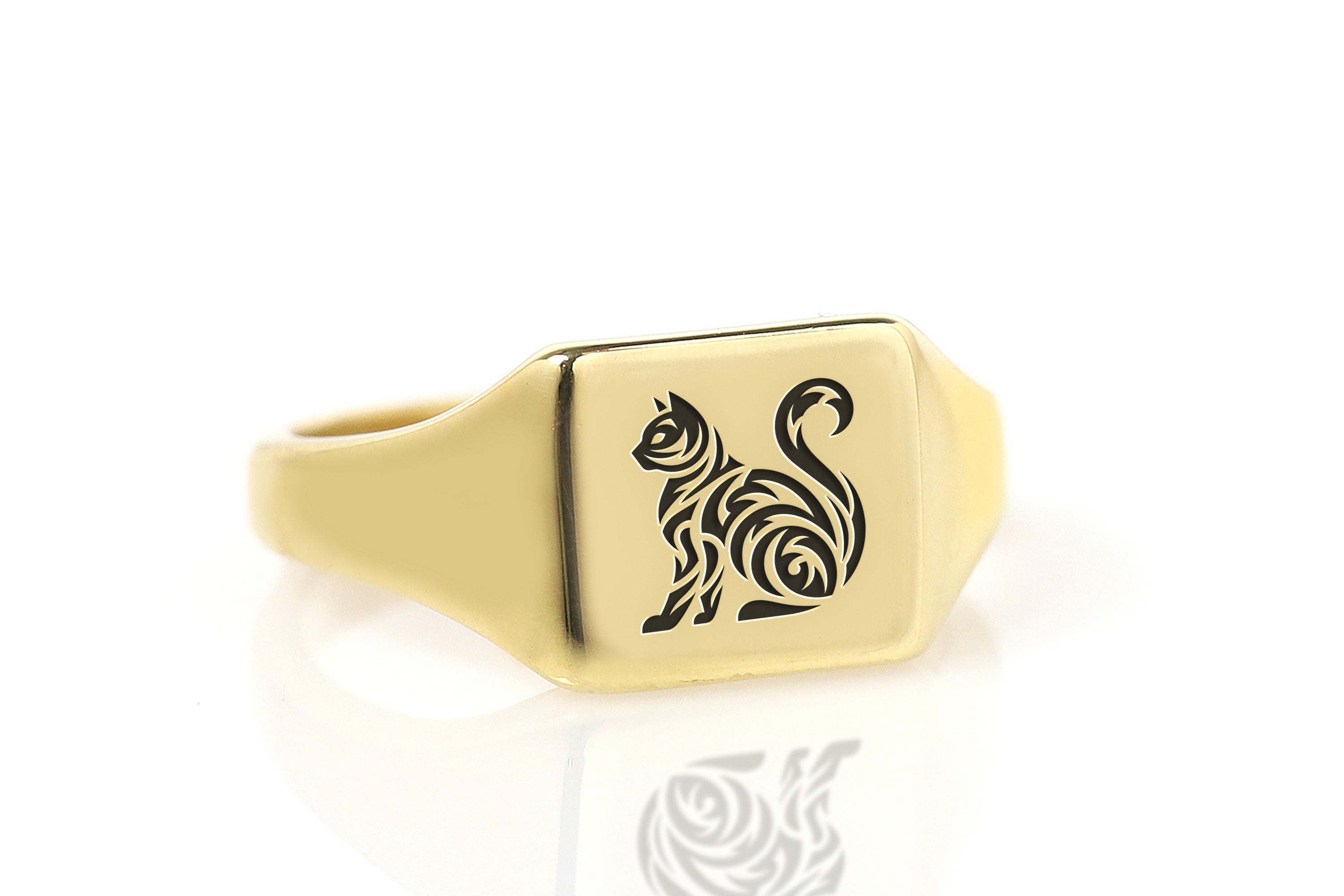 Square Cat Engraving Ring