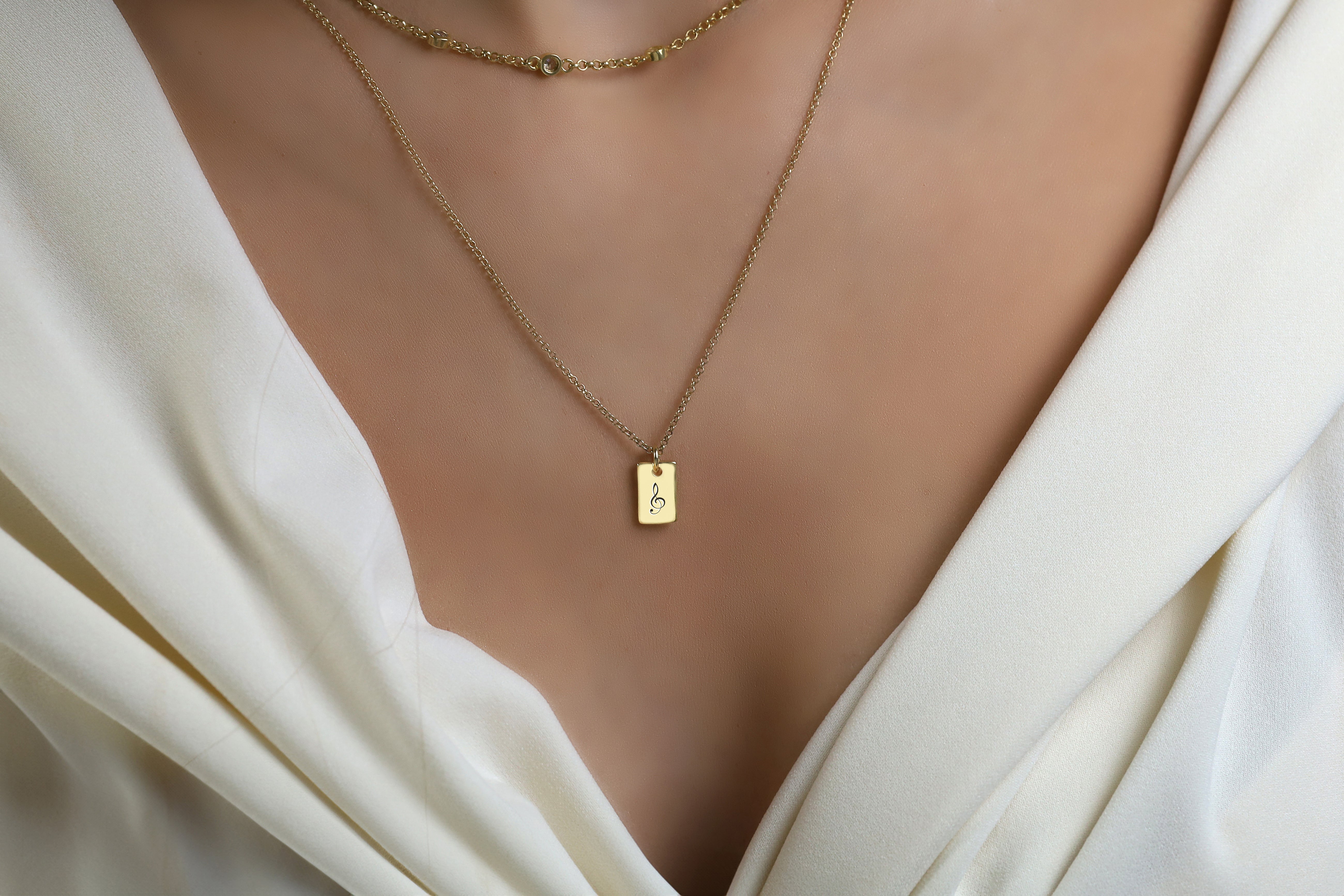 Engraved Treble Clef Signet Necklace